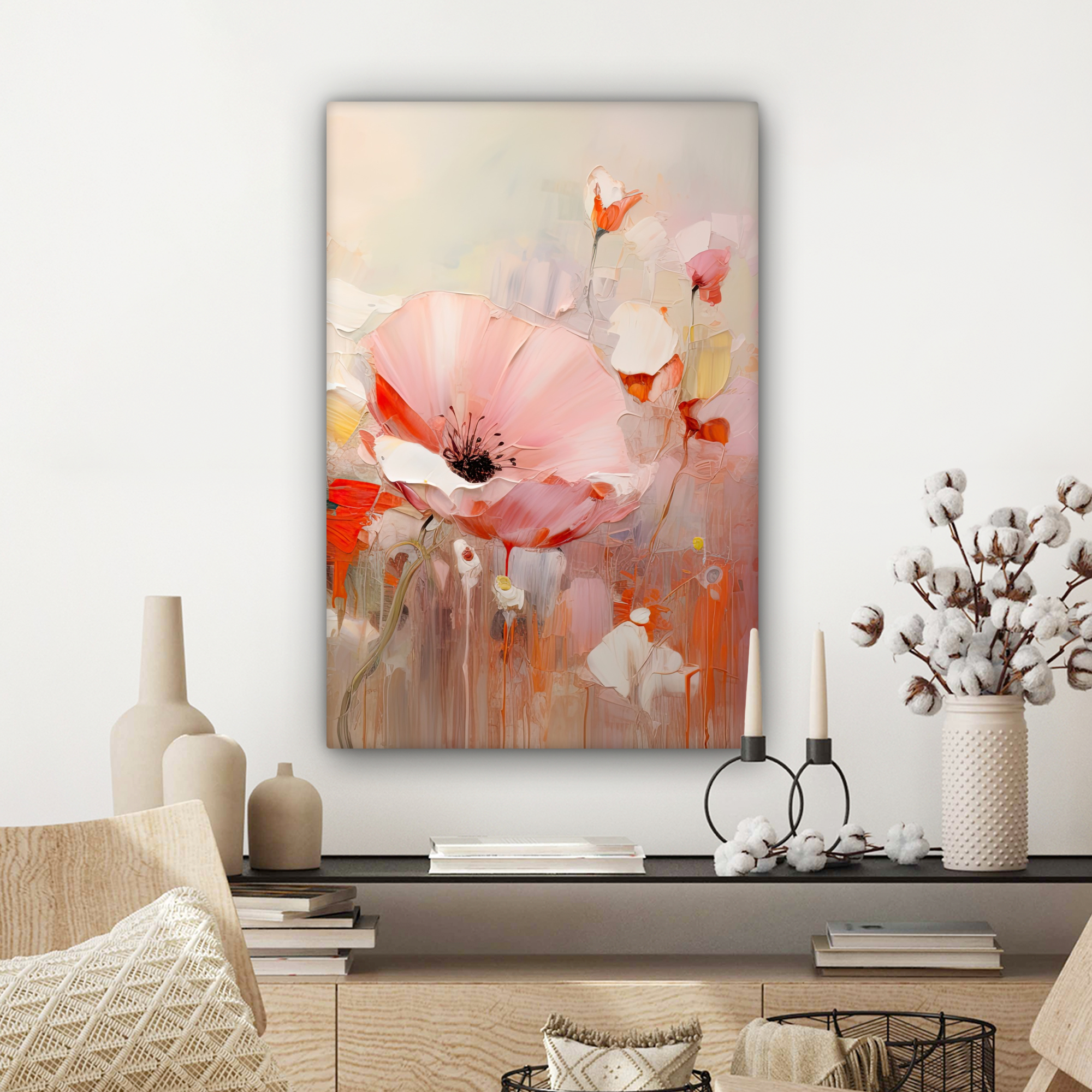 Leinwandbild - Blumen - Aquarell - Rosa - Abstrakt - Kunst-3
