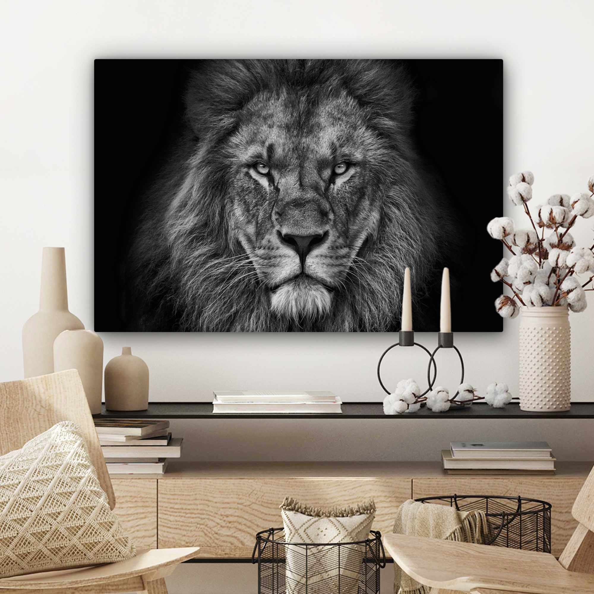 Leinwandbild - Löwe - Tiere - Schwarz - Weiß-3