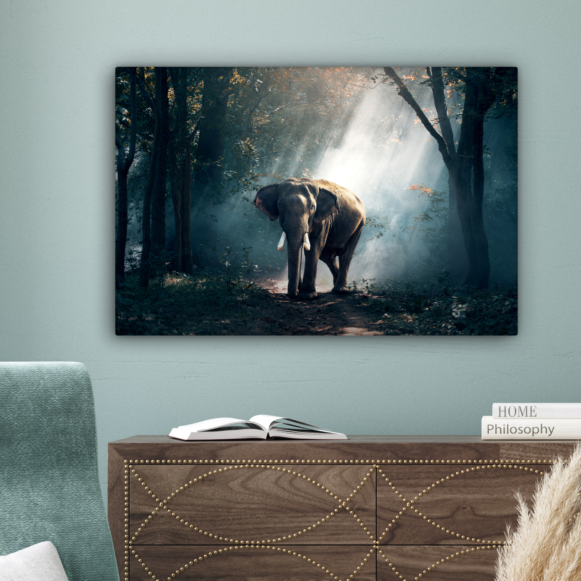 Canvas schilderij - Olifant - Licht - Bos - Natuur - Wilde dieren-4