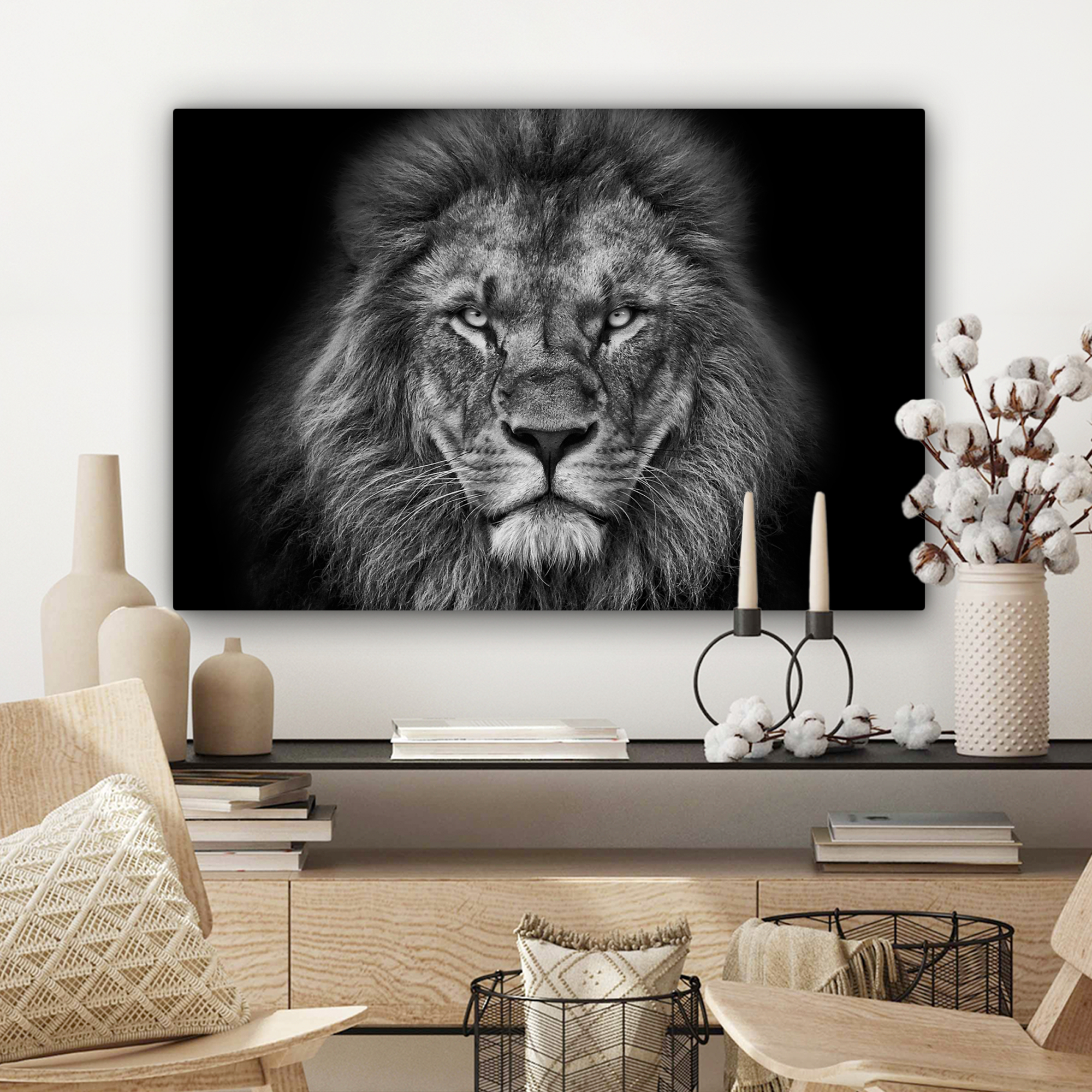 Tableau sur toile - Animaux - Lion - Noir - Blanc - Portrait-3