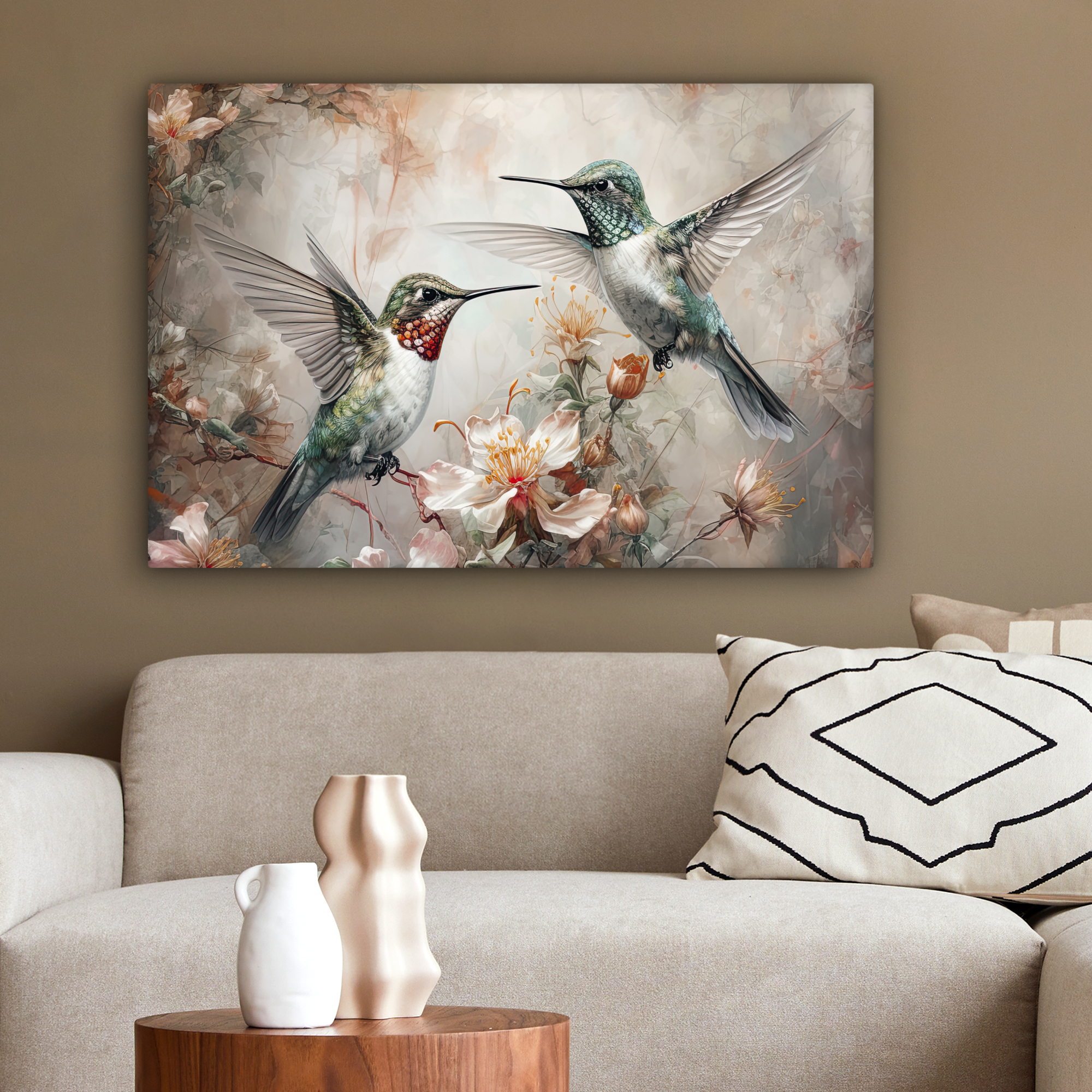 Leinwandbild - Kolibri - Vögel - Blumen - Pflanzen-2