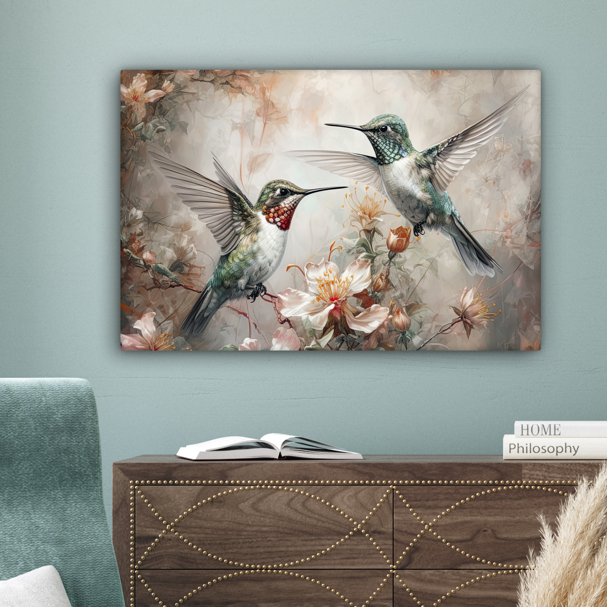 Leinwandbild - Kolibri - Vögel - Blumen - Pflanzen-4