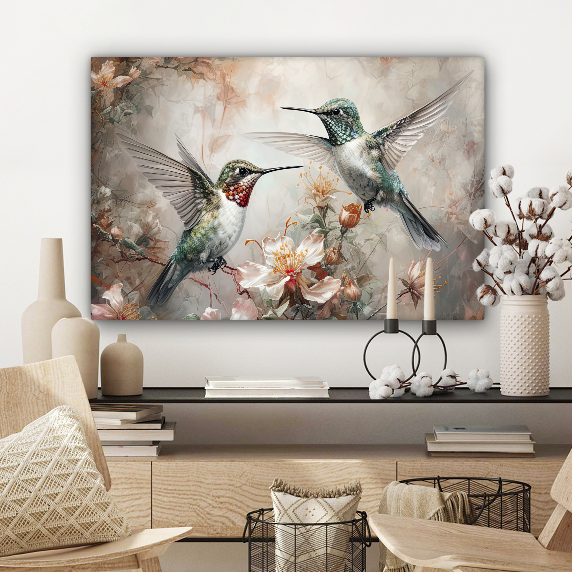 Canvas schilderij - Kolibrie - Vogels - Bloemen - Planten-3