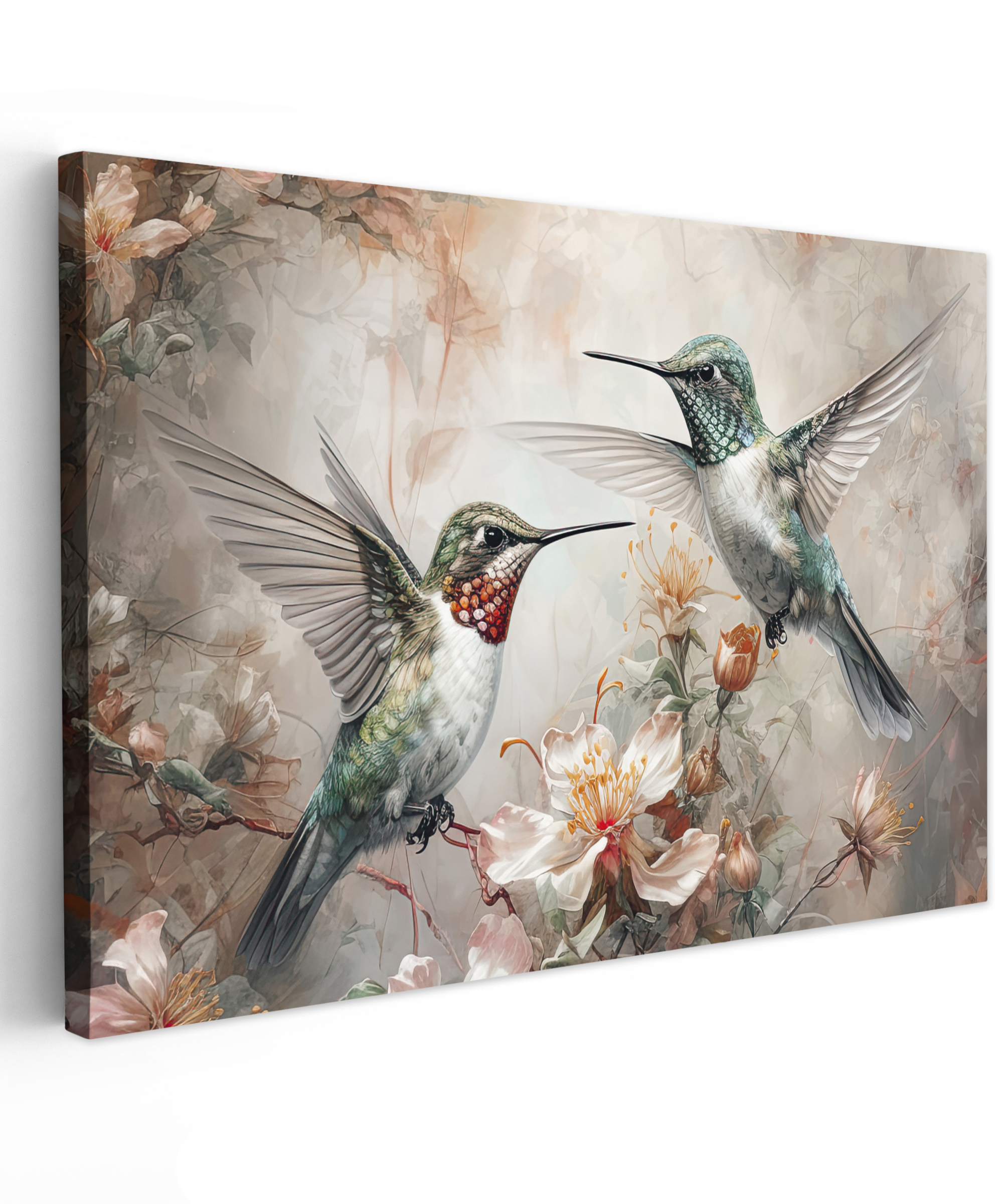Canvas schilderij - Kolibrie - Vogels - Bloemen - Planten