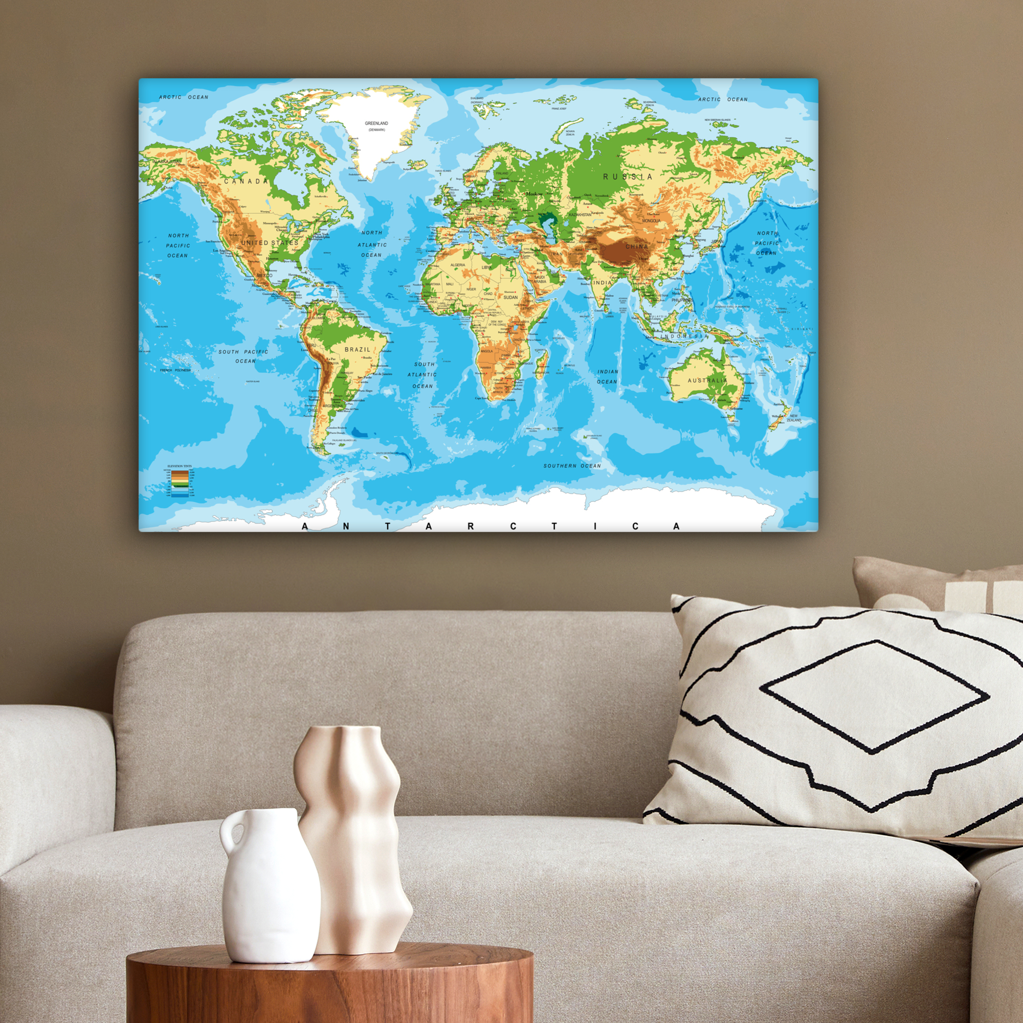 Canvas schilderij - Wereldkaart - Atlas - Kleuren-2