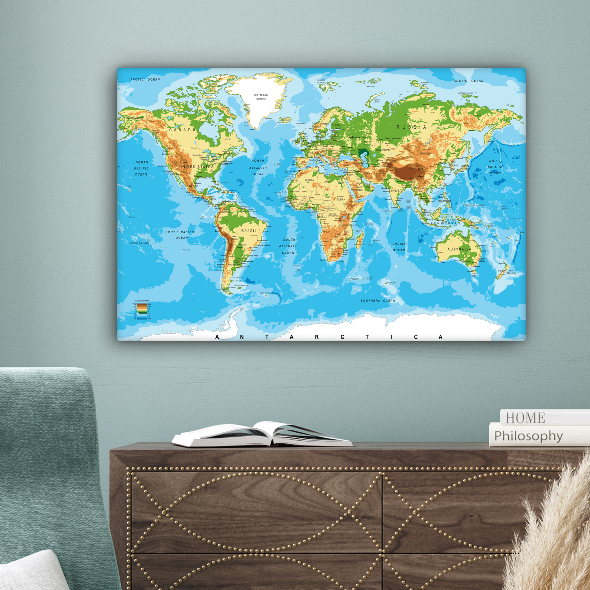 Tableau sur toile - Carte du monde - Atlas - Couleurs-4