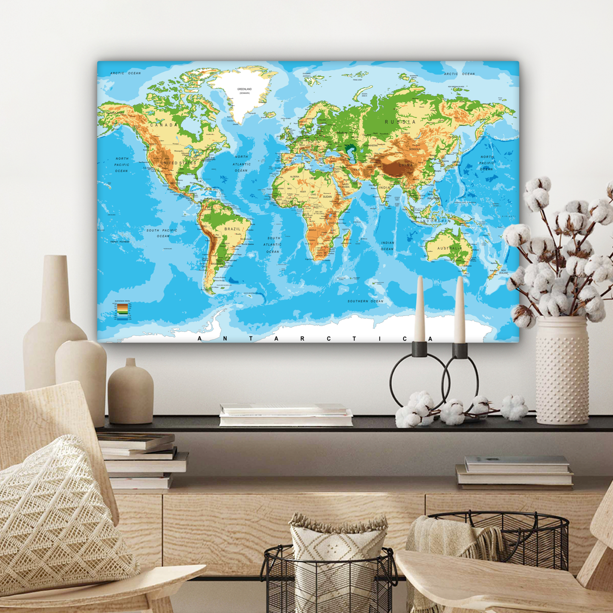 Tableau sur toile - Carte du monde - Atlas - Couleurs-3