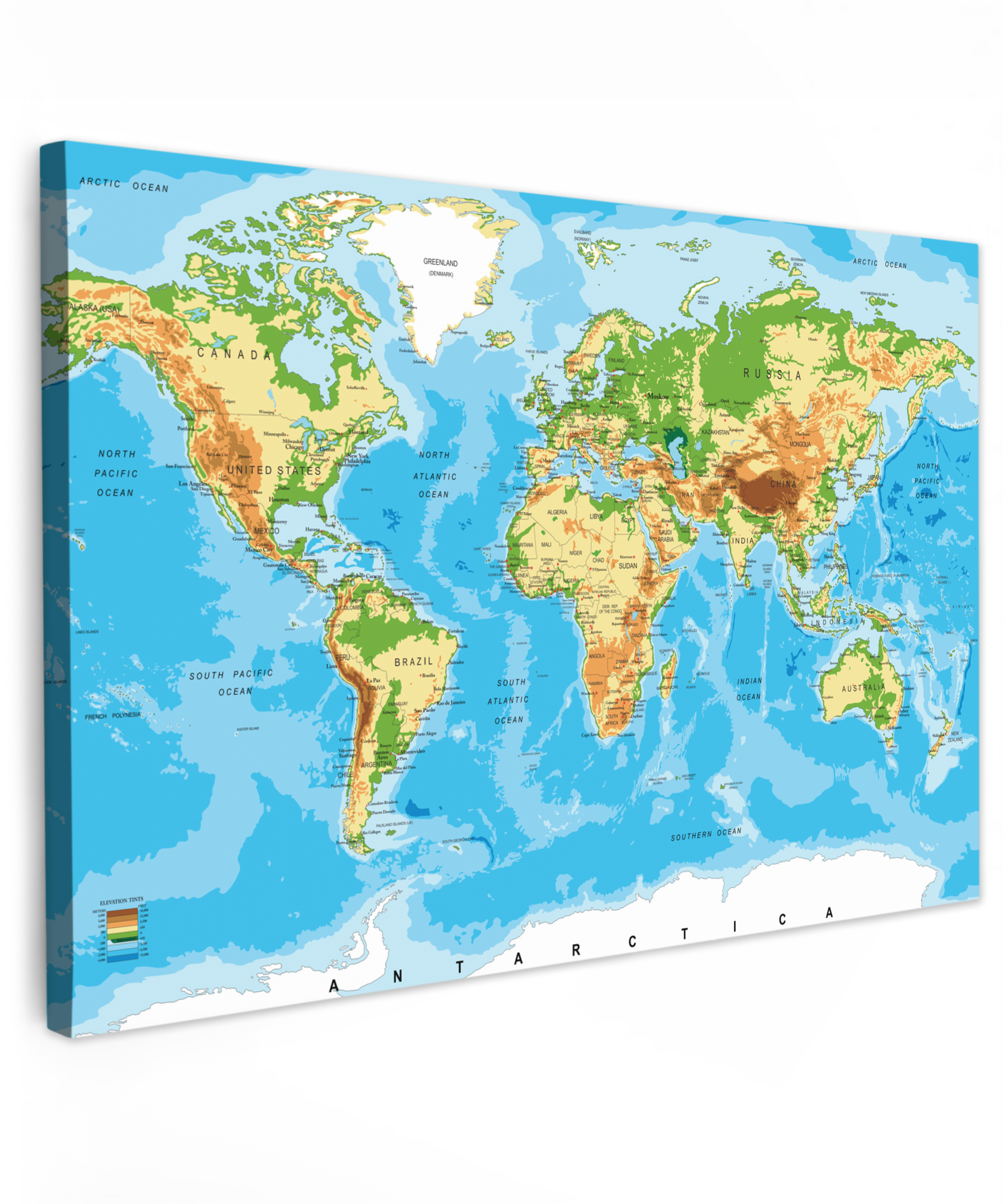Tableau sur toile - Carte du monde - Atlas - Couleurs