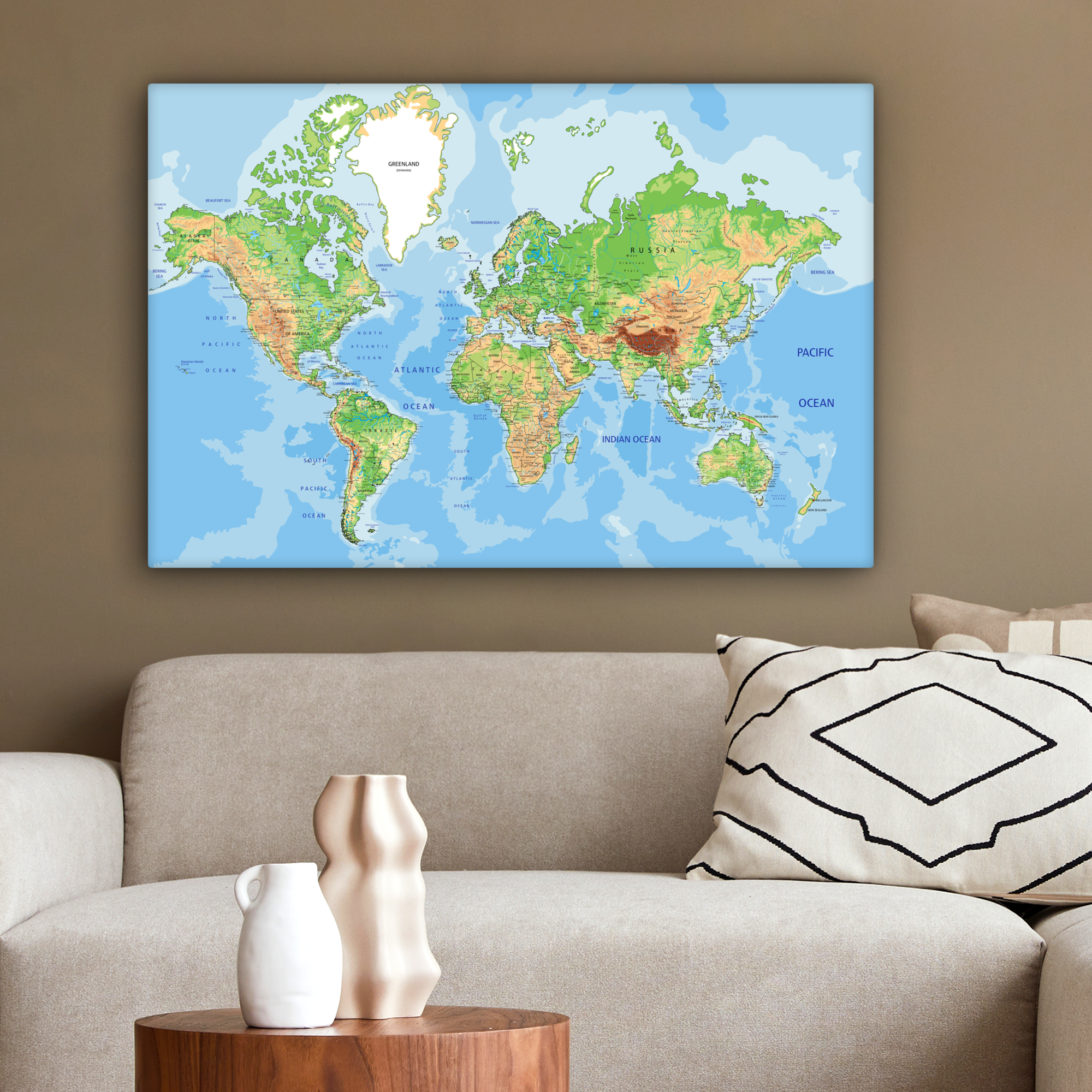 Canvas schilderij - Wereldkaart - Topografie - Atlas-2