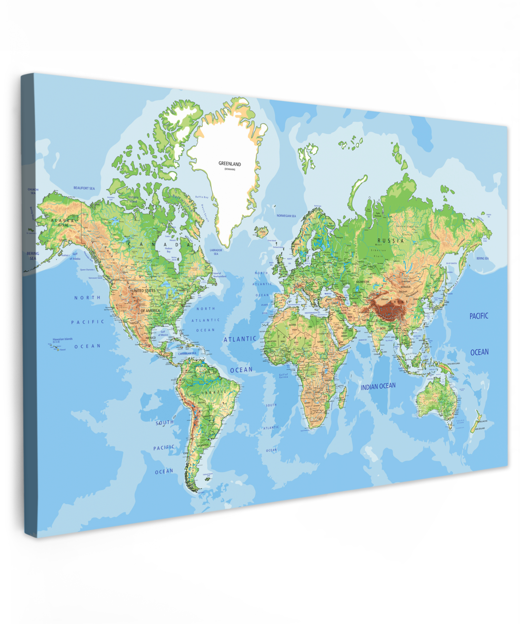 Canvas schilderij - Wereldkaart - Topografie - Atlas