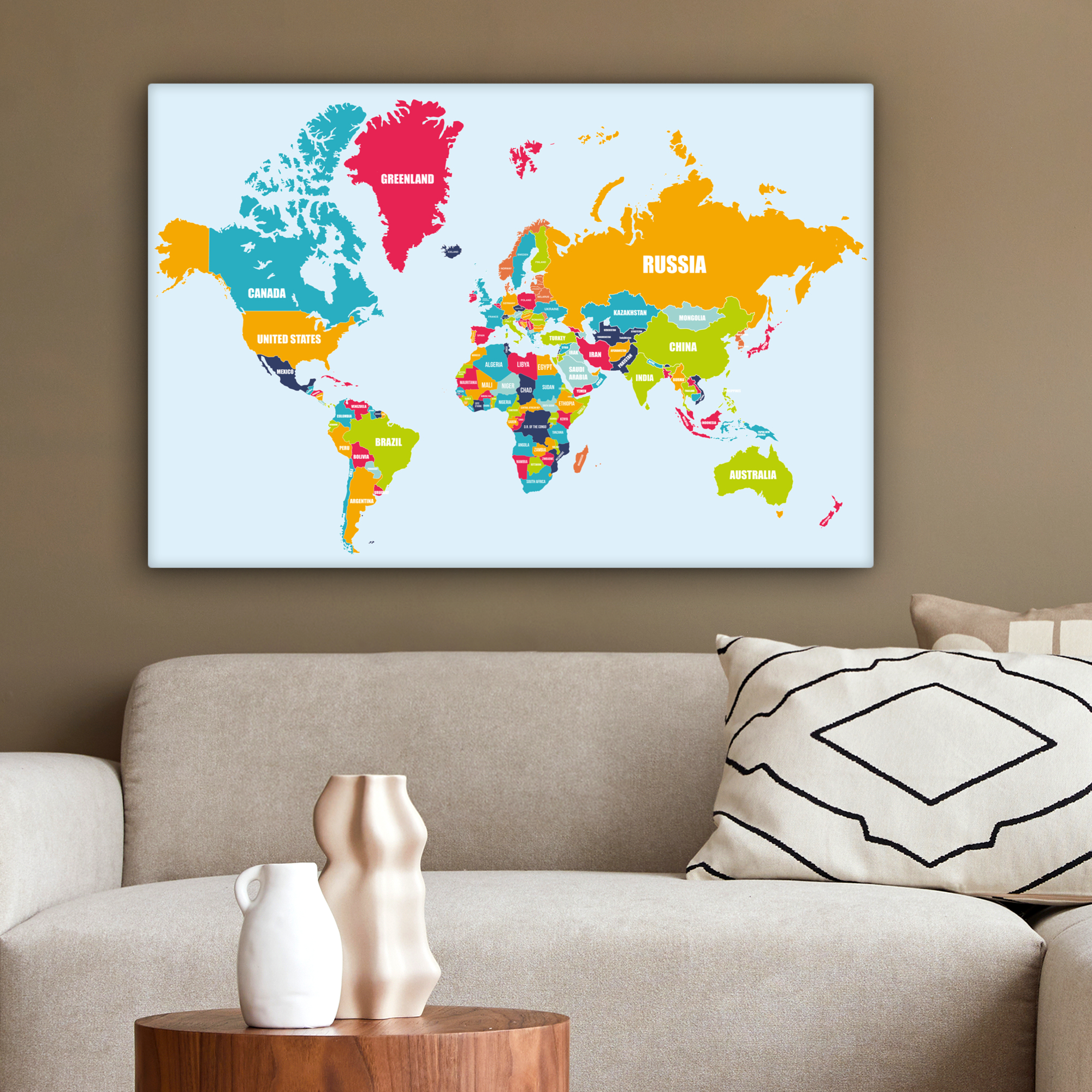 Leinwandbild - Weltkarte - Farben - Buchstaben-2