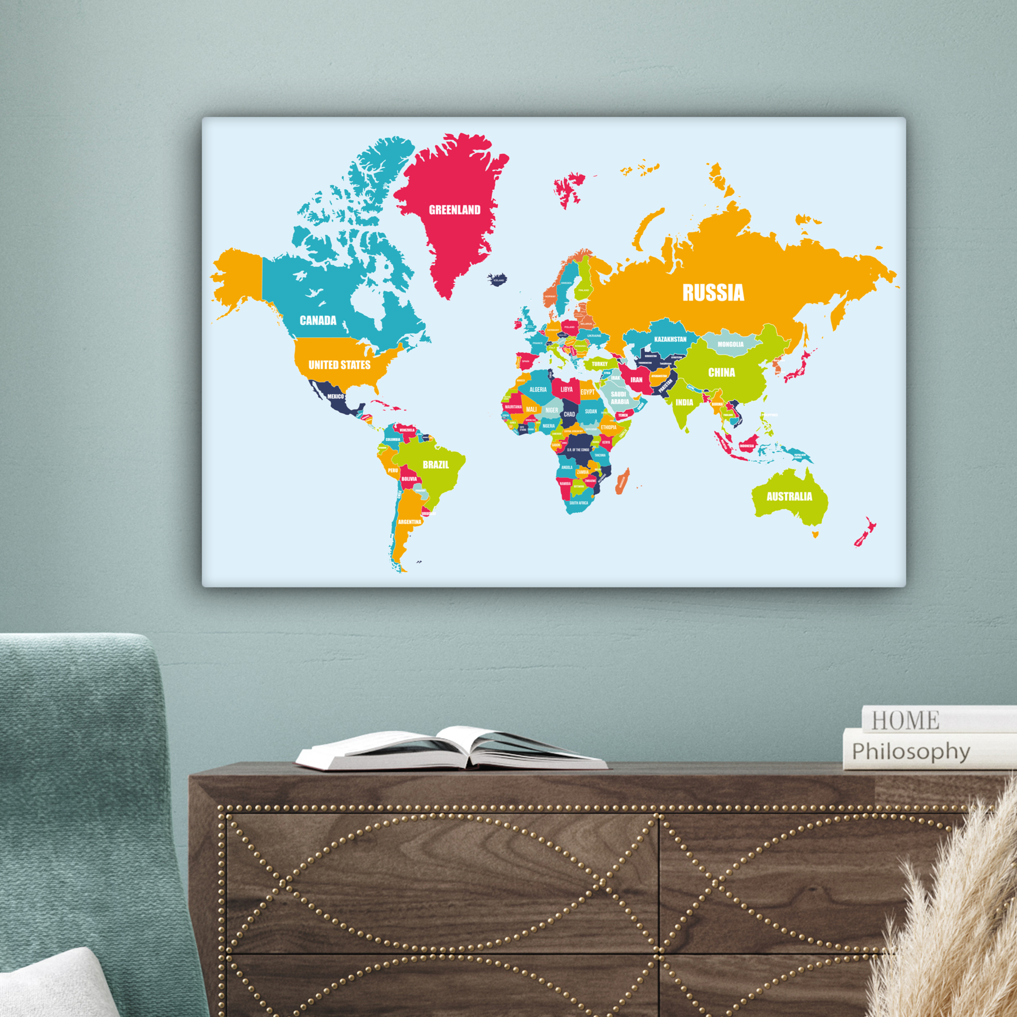 Leinwandbild - Weltkarte - Farben - Buchstaben-4