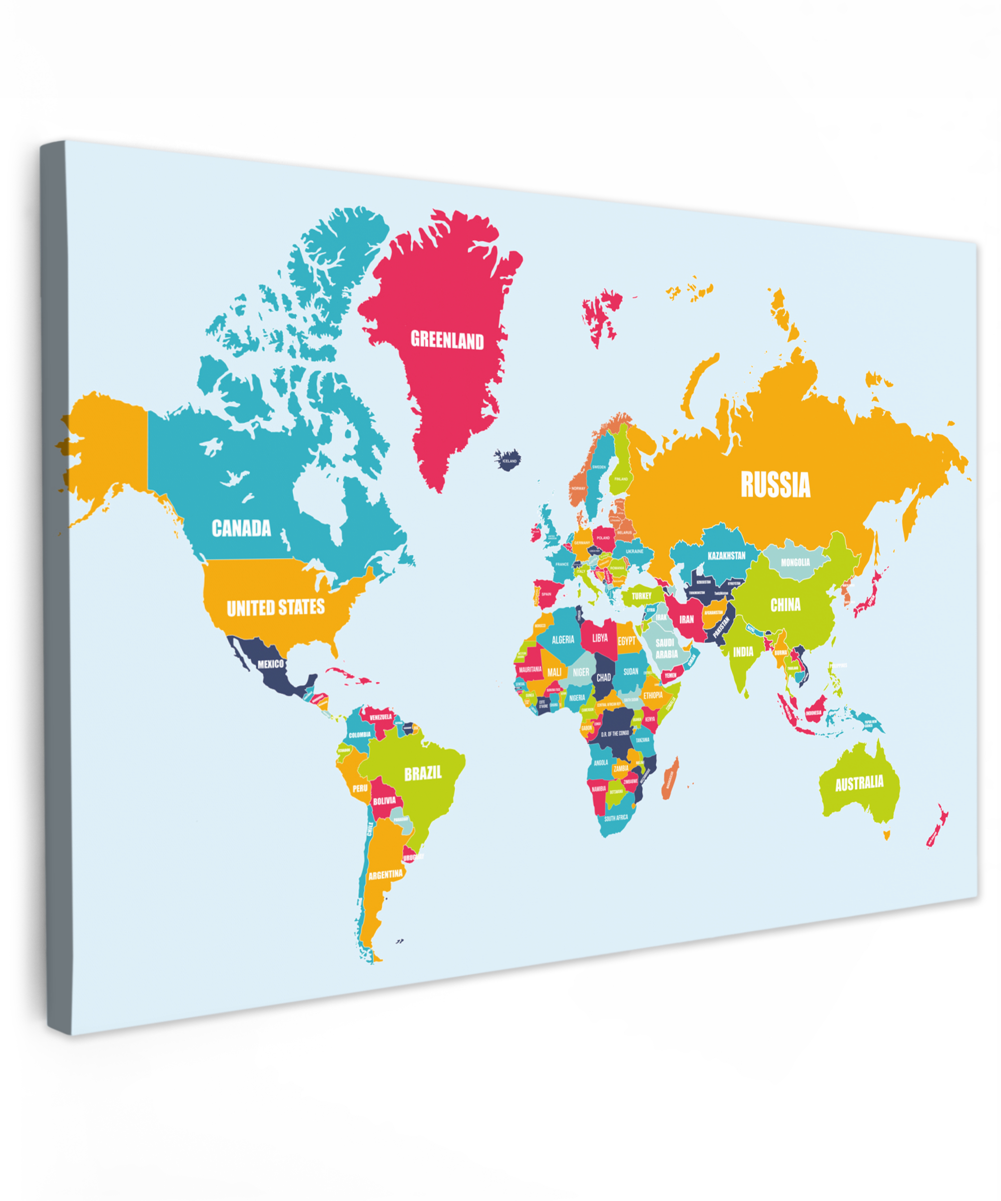 Leinwandbild - Weltkarte - Farben - Buchstaben