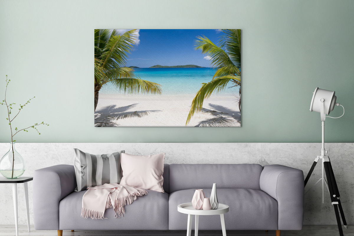 Tropische palmen op het strand canvas 2cm groot