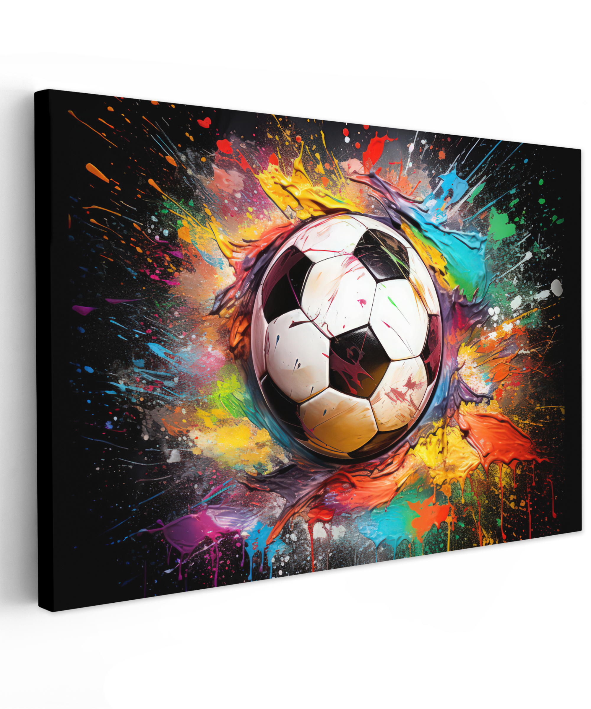 Canvas schilderij - Voetbal - Verf - Kleuren - Zwart - Wit