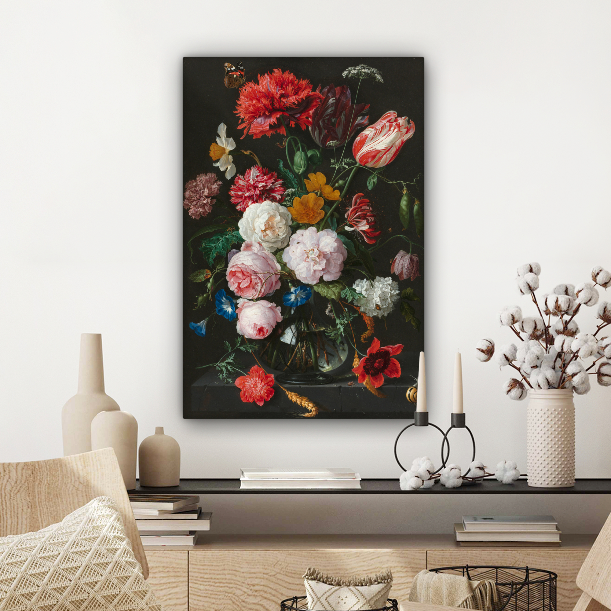Leinwandbild - Stillleben mit Blumen in einer Glasvase - Gemälde von Jan Davidsz. de Heem-3
