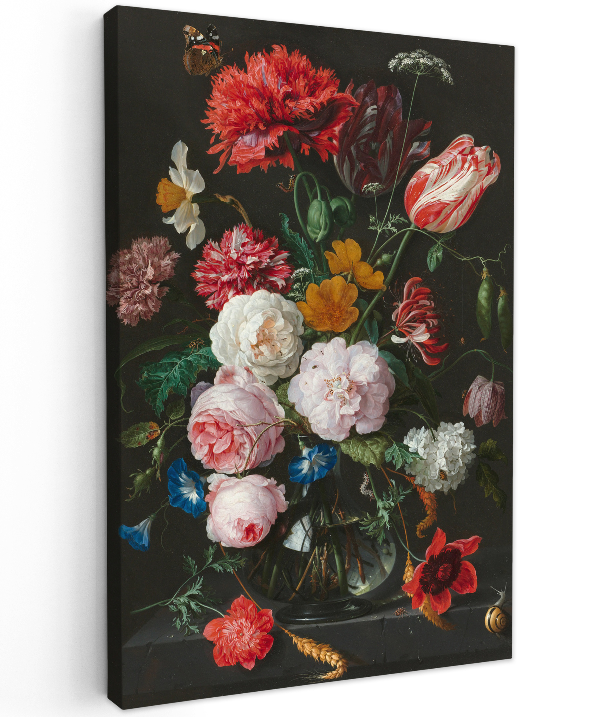 Leinwandbild - Stillleben mit Blumen in einer Glasvase - Gemälde von Jan Davidsz. de Heem