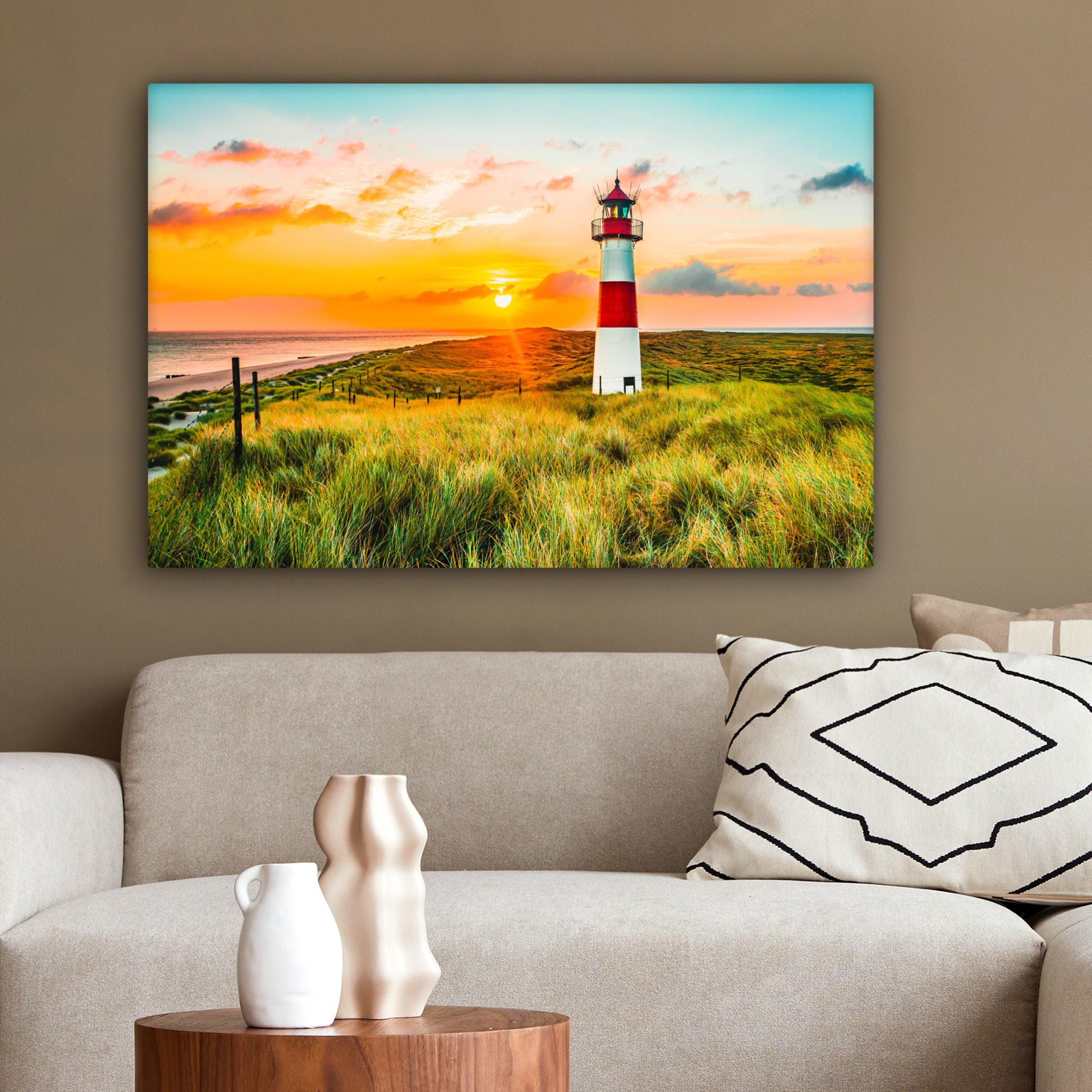 Tableau sur toile - Phare - Nature - Soleil - Paysage - Herbe - Plage - Mer-2