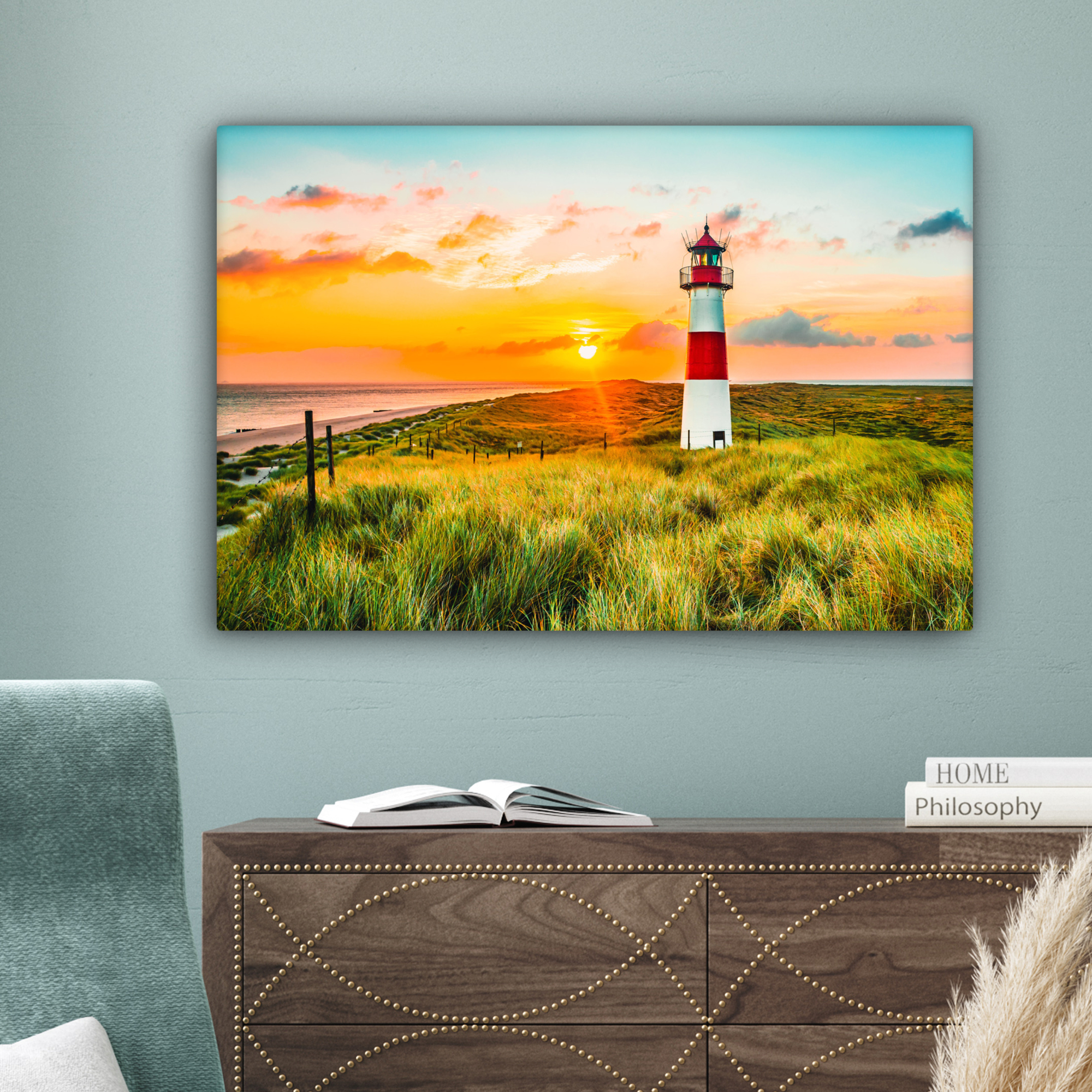 Tableau sur toile - Phare - Nature - Soleil - Paysage - Herbe - Plage - Mer-4
