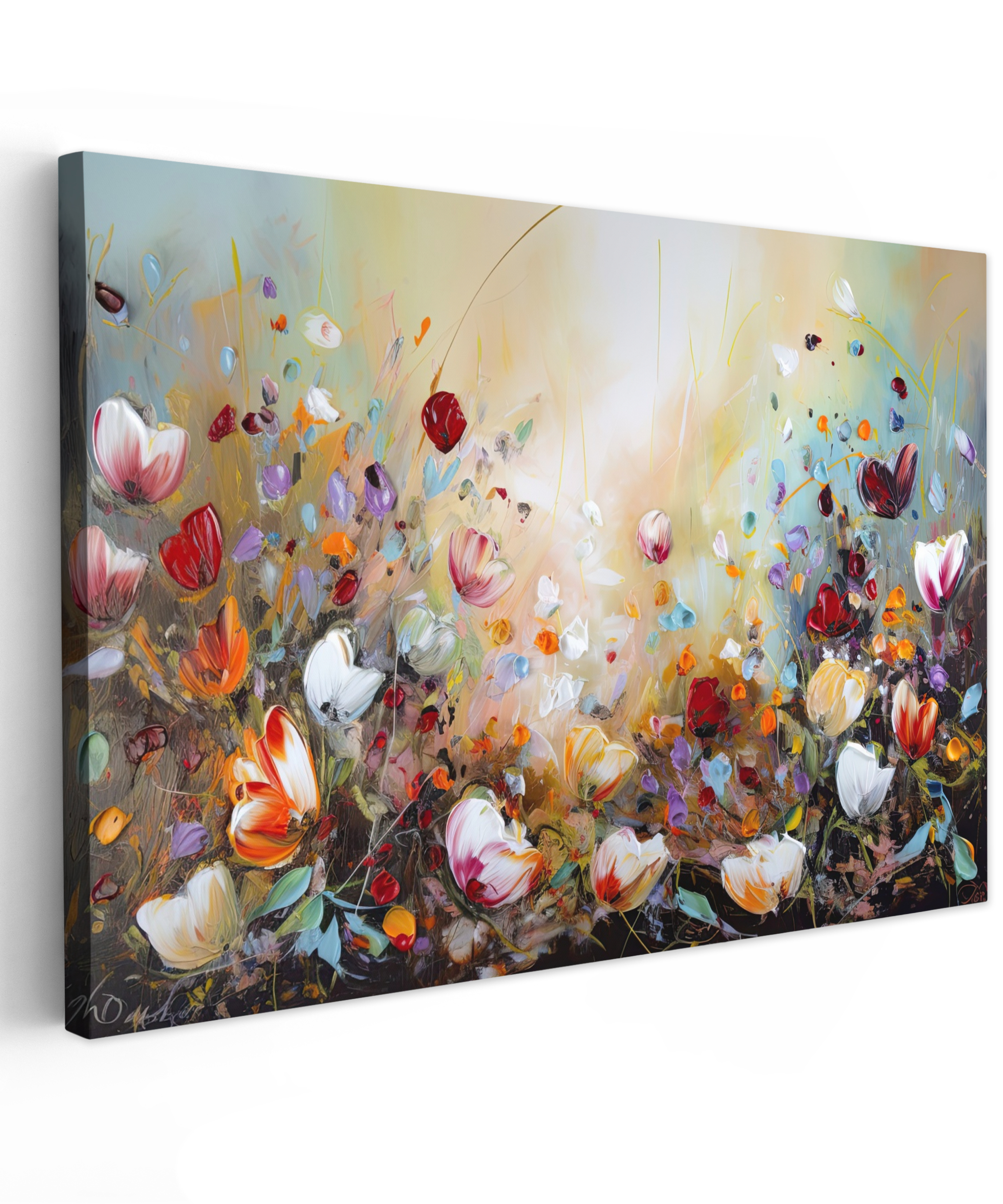 Canvas schilderij - Olieverf - Bloemen - Kleurrijk - Natuur