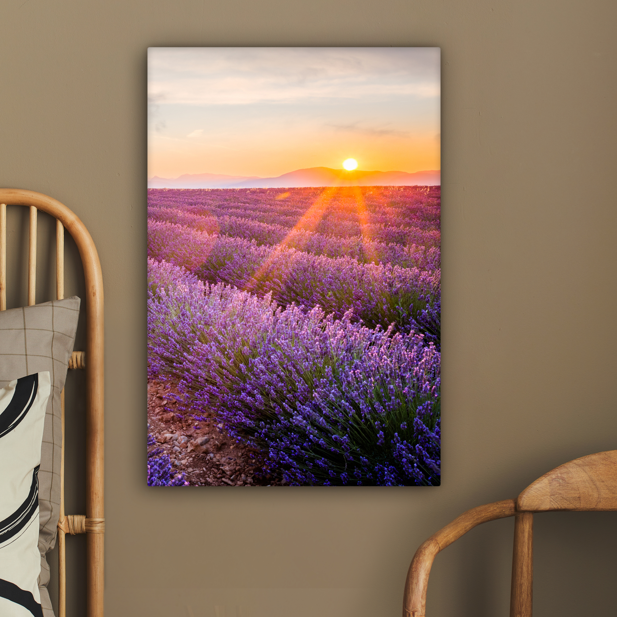 Canvas schilderij - Lavendel - Zonsondergang - Bloemen-2