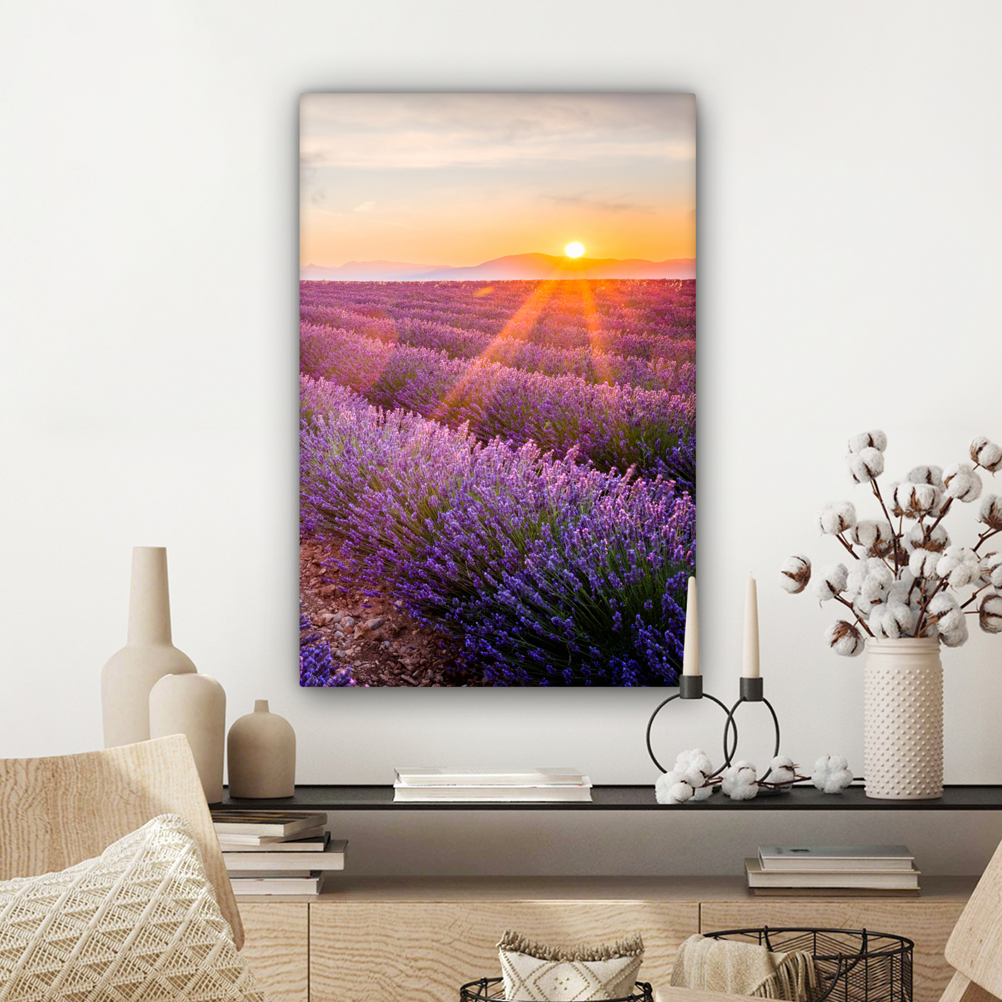 Canvas schilderij - Lavendel - Zonsondergang - Bloemen-3