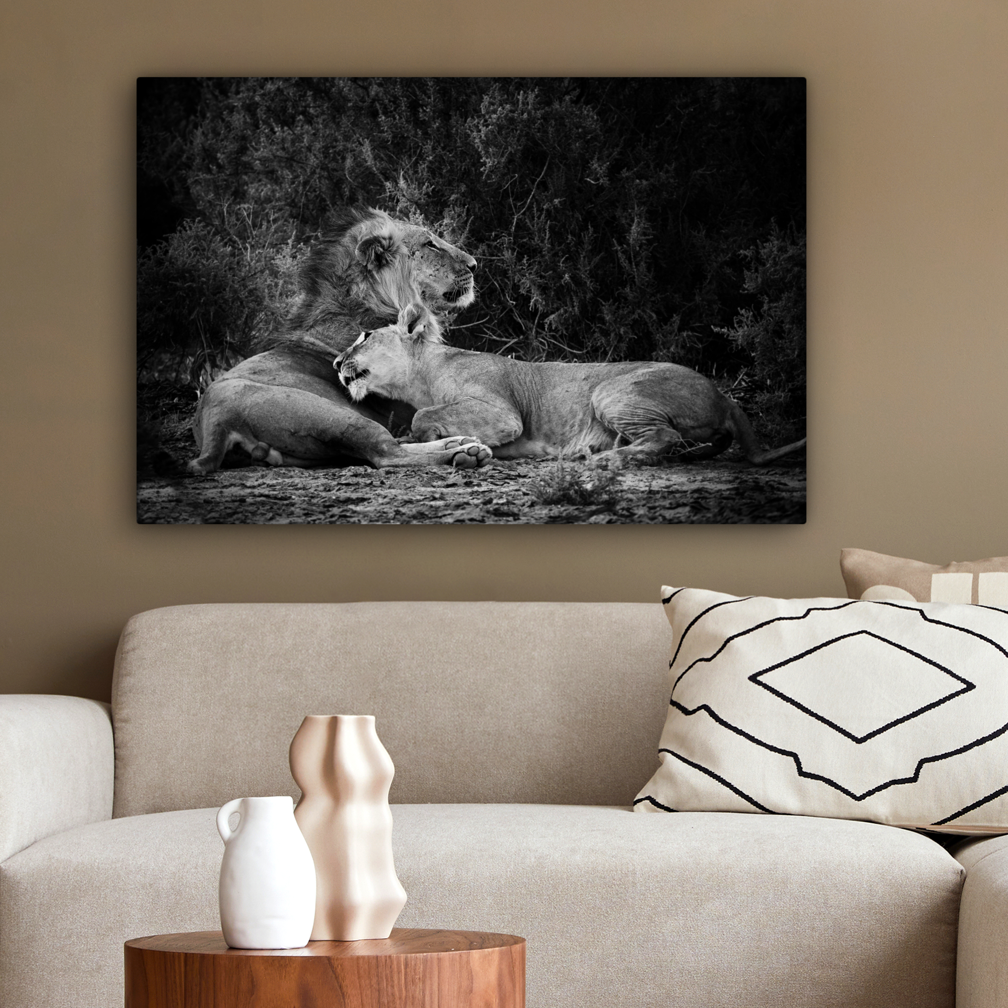 Canvas schilderij - Leeuwen - Zwart - Wilde dieren-2