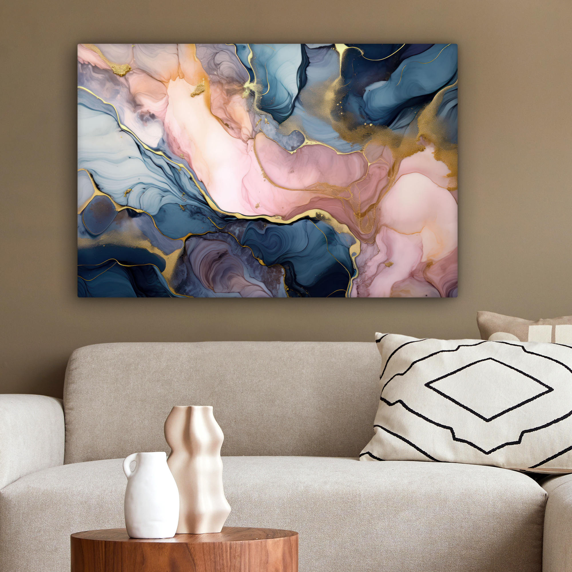 Canvas schilderij - Marmer - Roze - Blauw-2