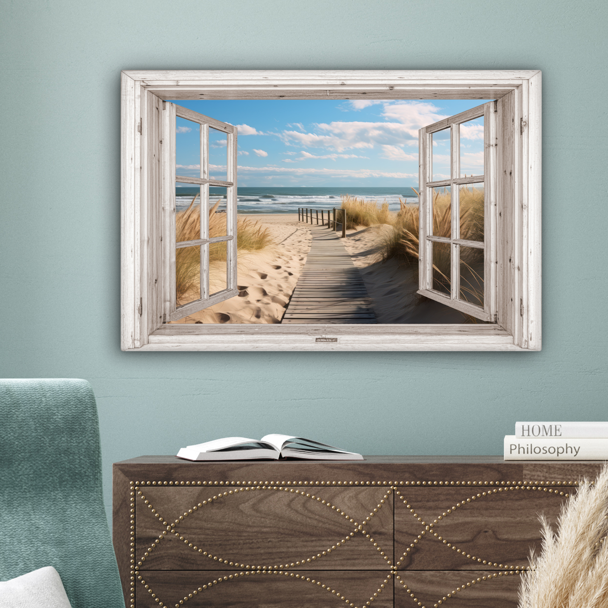 Tableau sur toile - Fenêtre - Mer - Côte - Nature - Vue à travers - Plage - Mer des Wadden-4