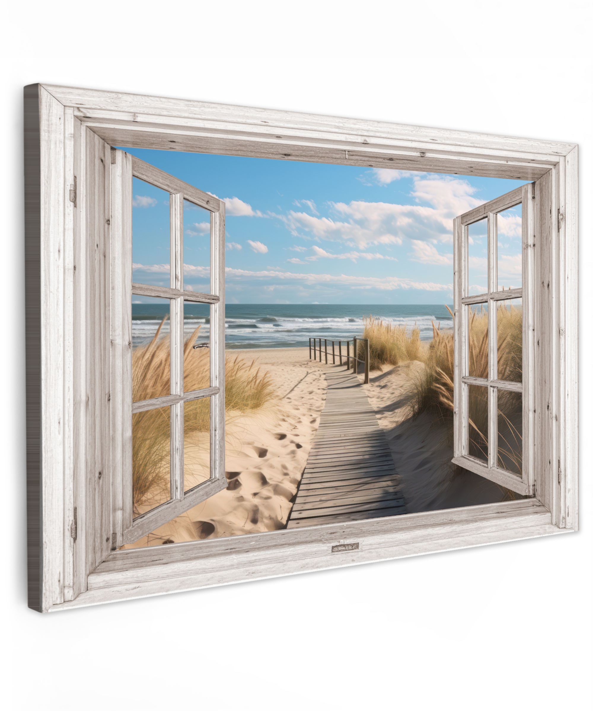 Tableau sur toile - Fenêtre - Mer - Côte - Nature - Vue à travers - Plage - Mer des Wadden