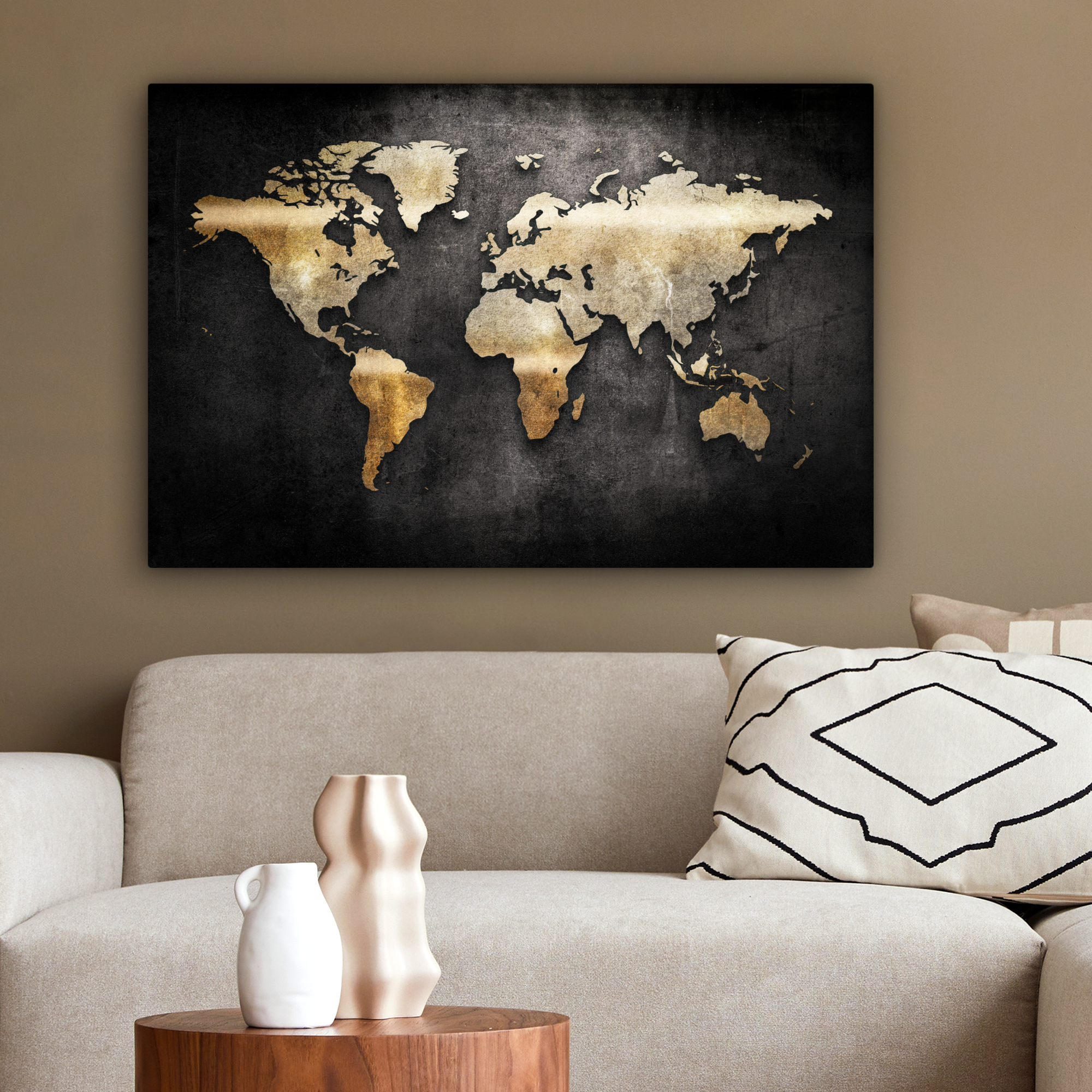 Tableau sur toile - Carte du monde - Or - Terre-2
