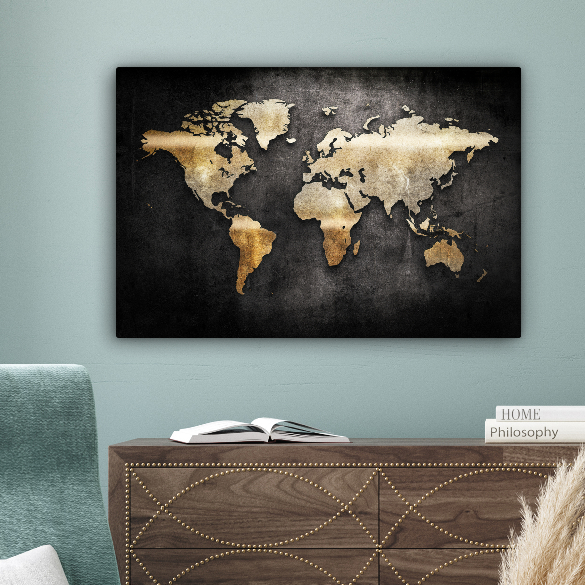 Tableau sur toile - Carte du monde - Or - Terre-4