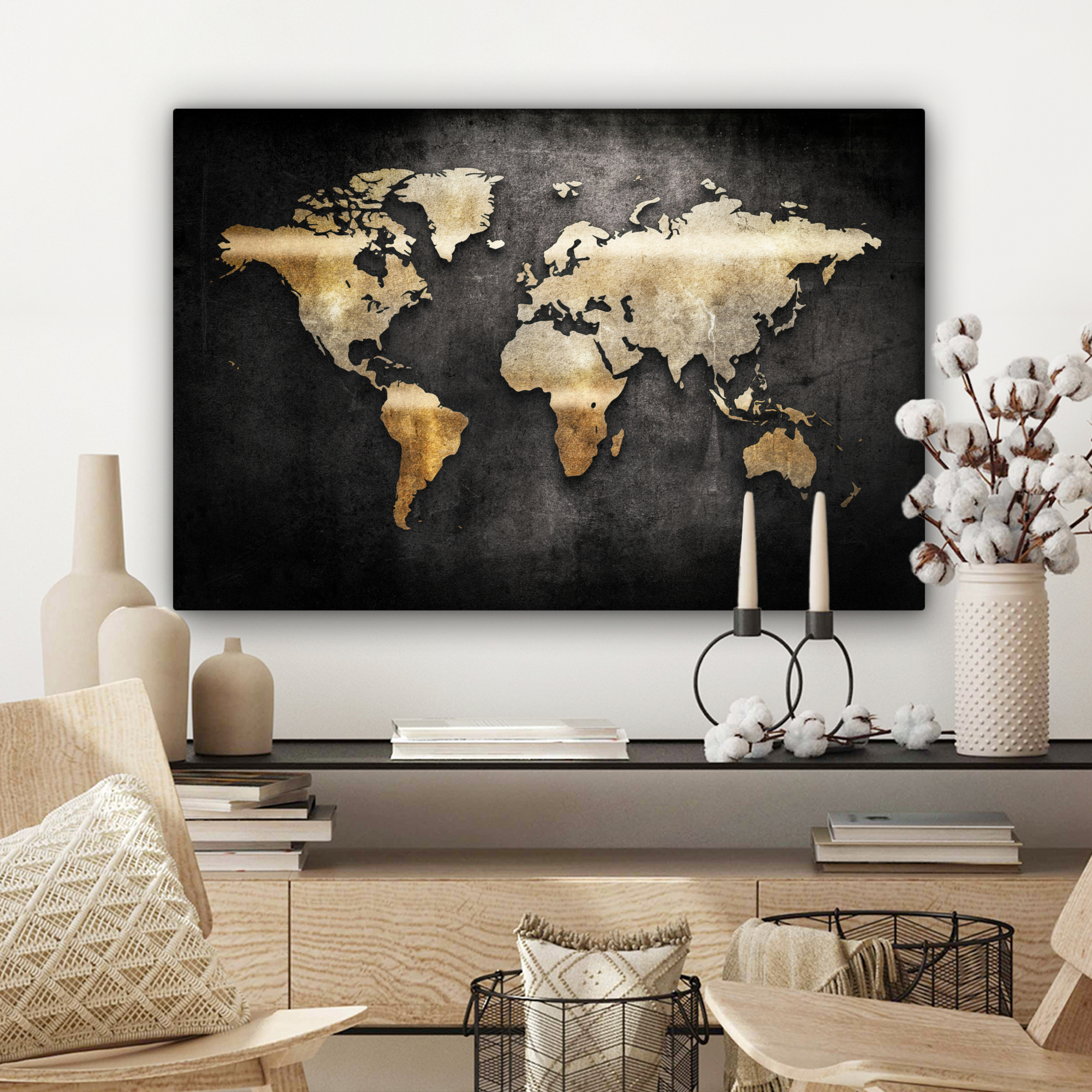 Tableau sur toile - Carte du monde - Or - Terre-3