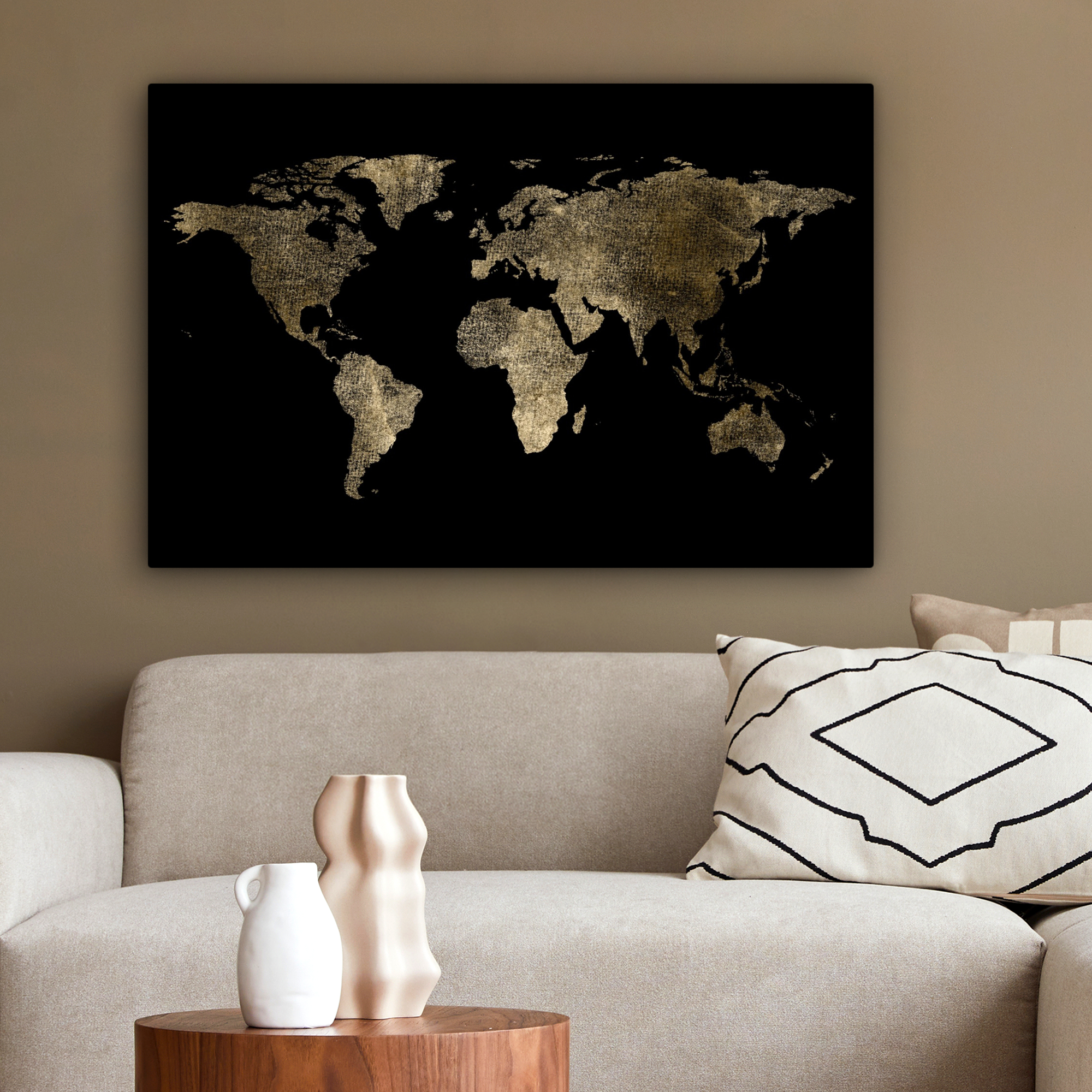 Canvas schilderij - Wereldkaart - Goud - Zwart - Aarde - Luxe-2