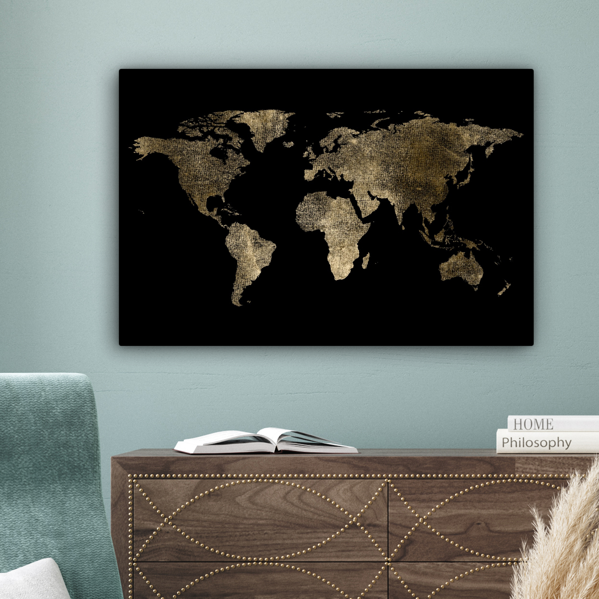 Leinwandbild - Weltkarte - Gold - Schwarz - Erde - Luxus-4