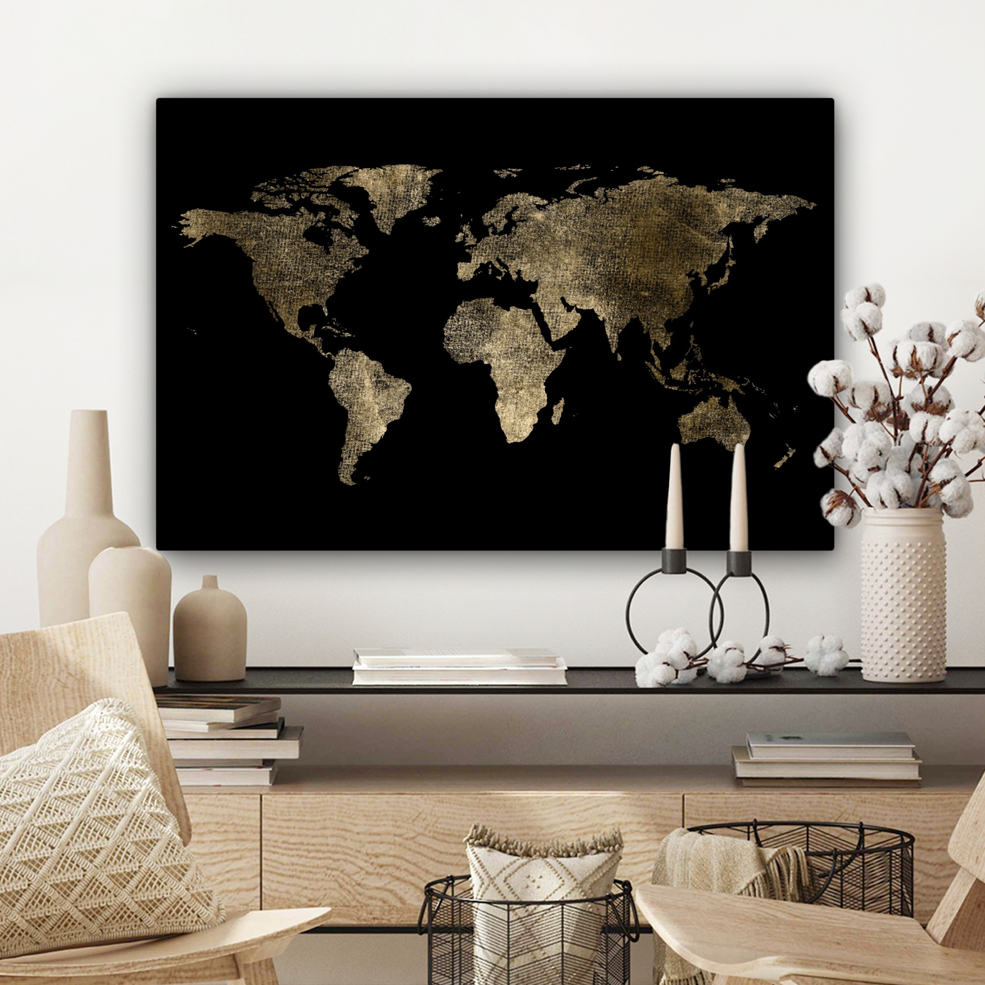 Leinwandbild - Weltkarte - Gold - Schwarz - Erde - Luxus-3