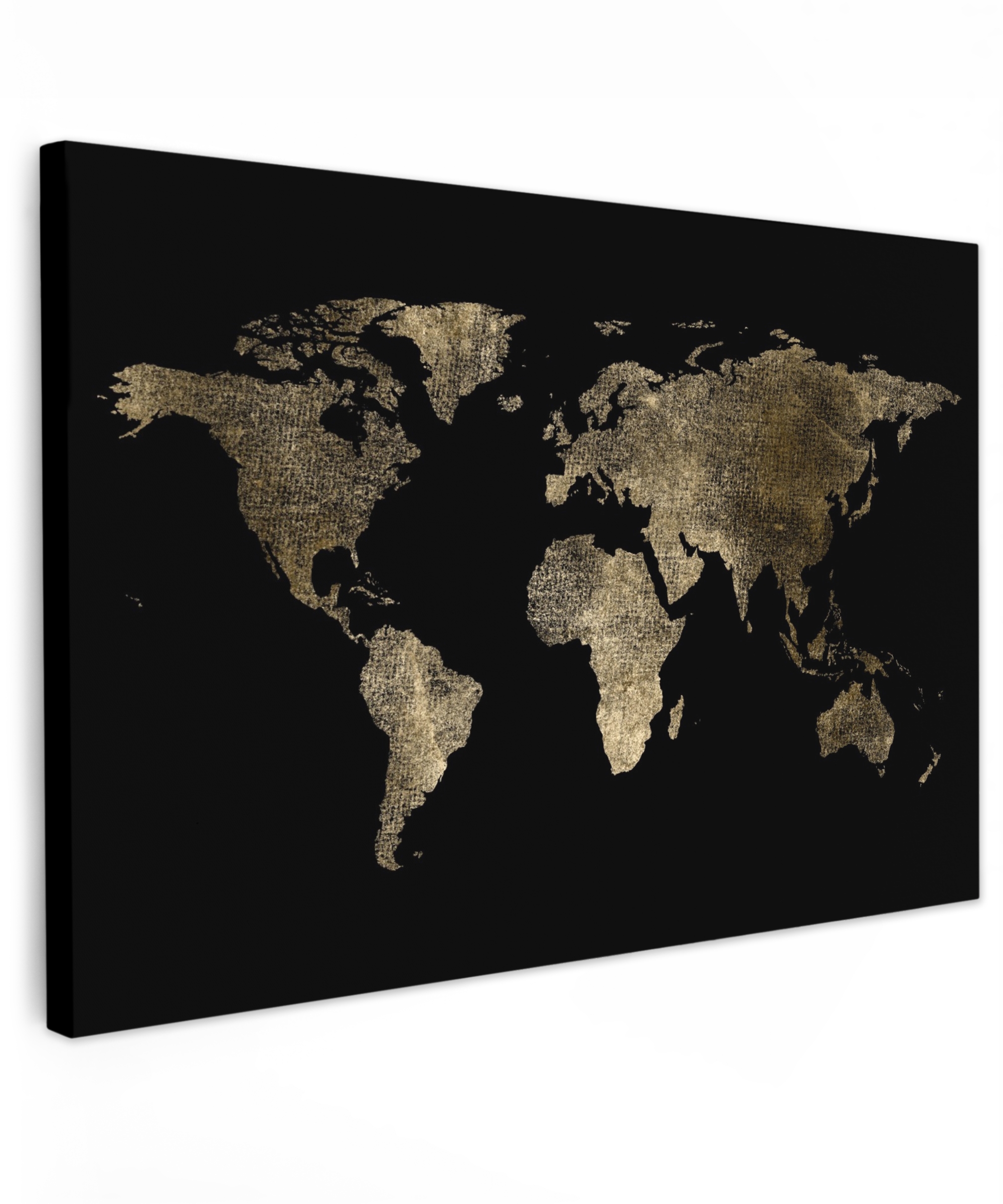Canvas schilderij - Wereldkaart - Goud - Zwart - Aarde - Luxe