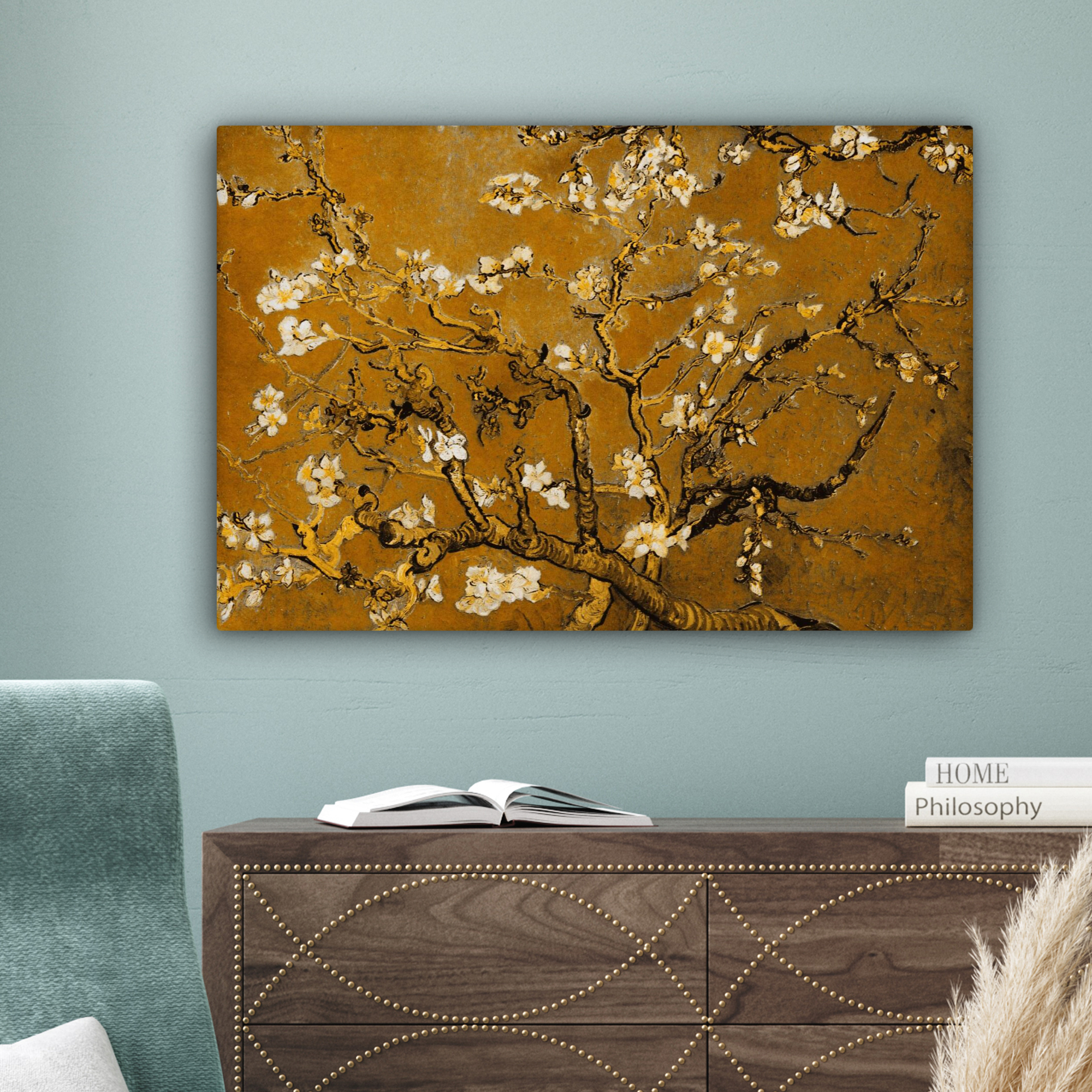 Leinwandbild - Mandelblüte - Kunst - Van Gogh - Gold-4