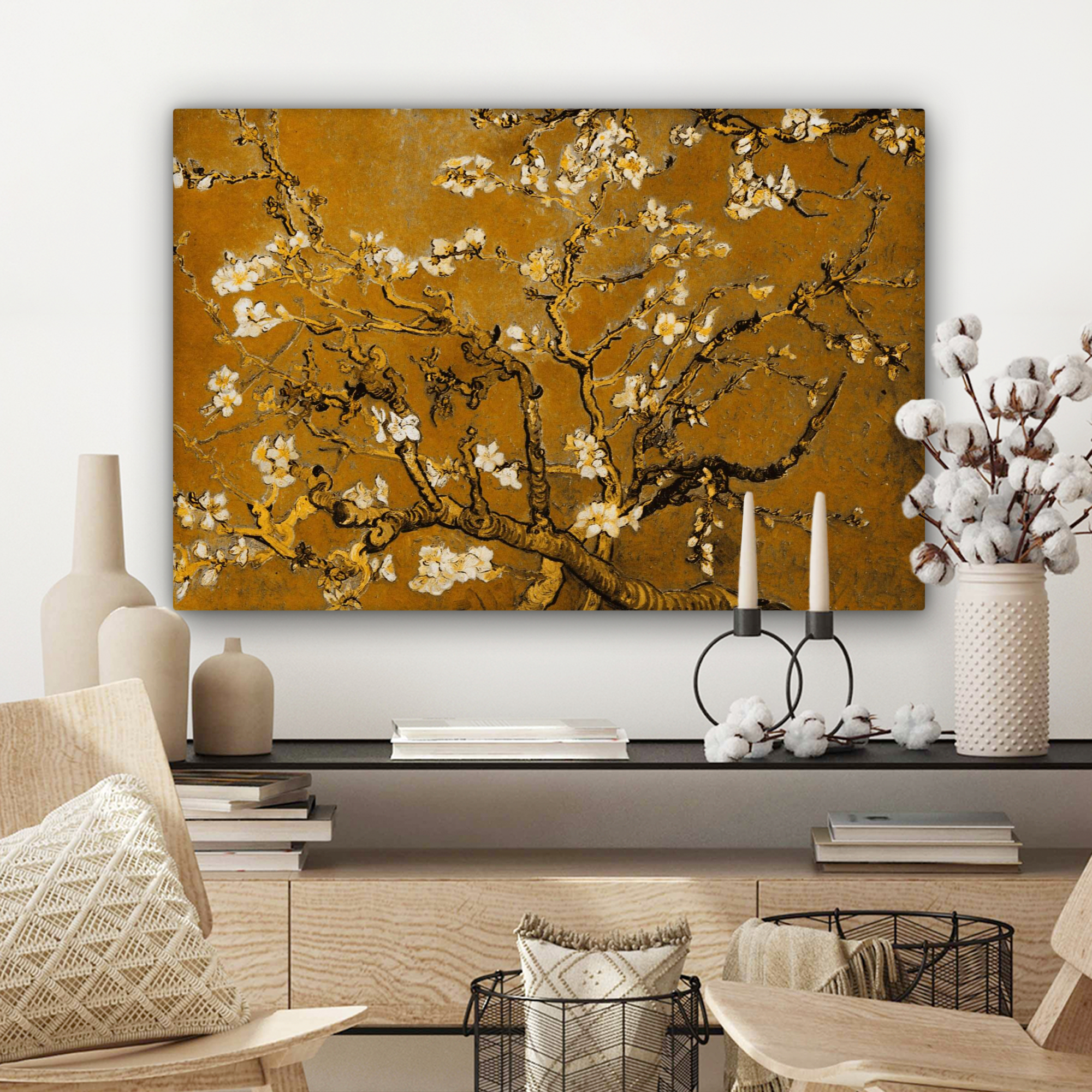 Leinwandbild - Mandelblüte - Kunst - Van Gogh - Gold-3