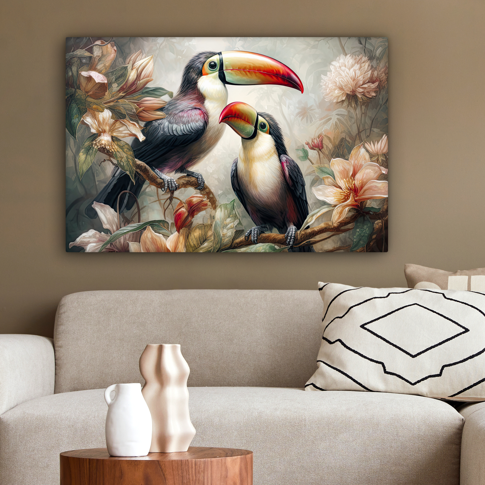 Canvas schilderij - Toekan - Vogels - Bloemen - Jungle-2