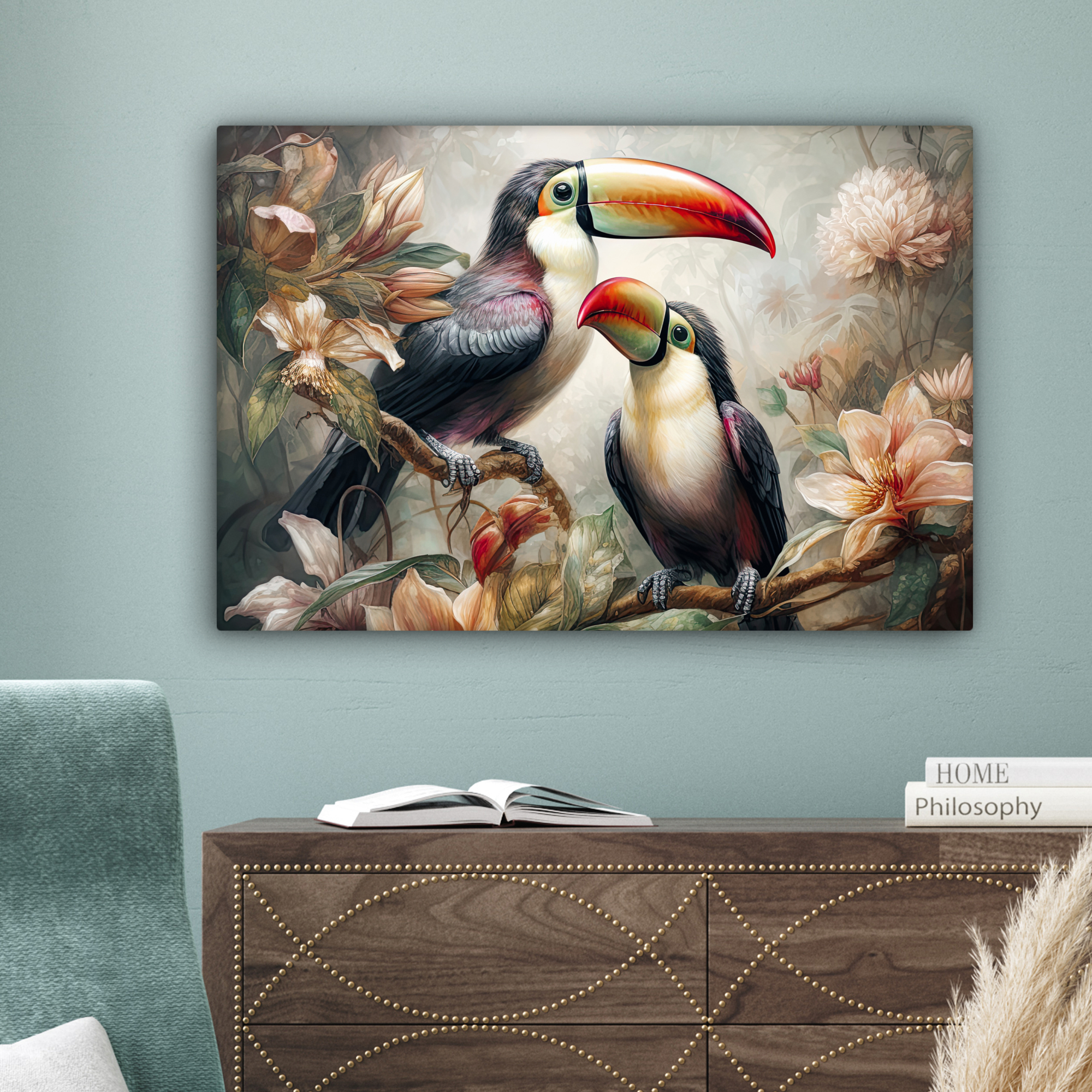 Canvas schilderij - Toekan - Vogels - Bloemen - Jungle-4