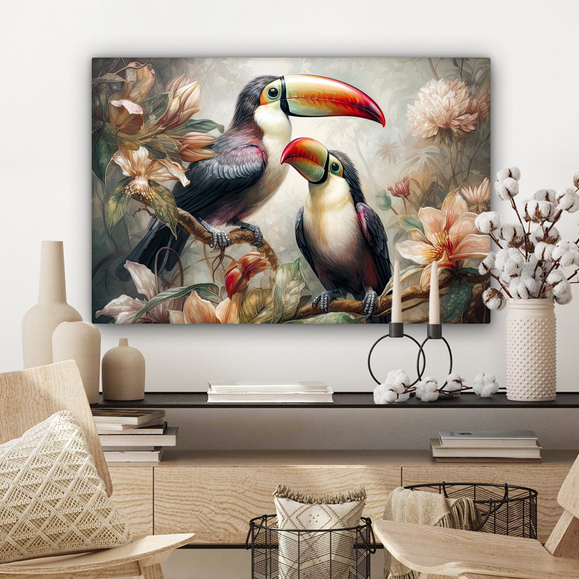 Canvas schilderij - Toekan - Vogels - Bloemen - Jungle-3