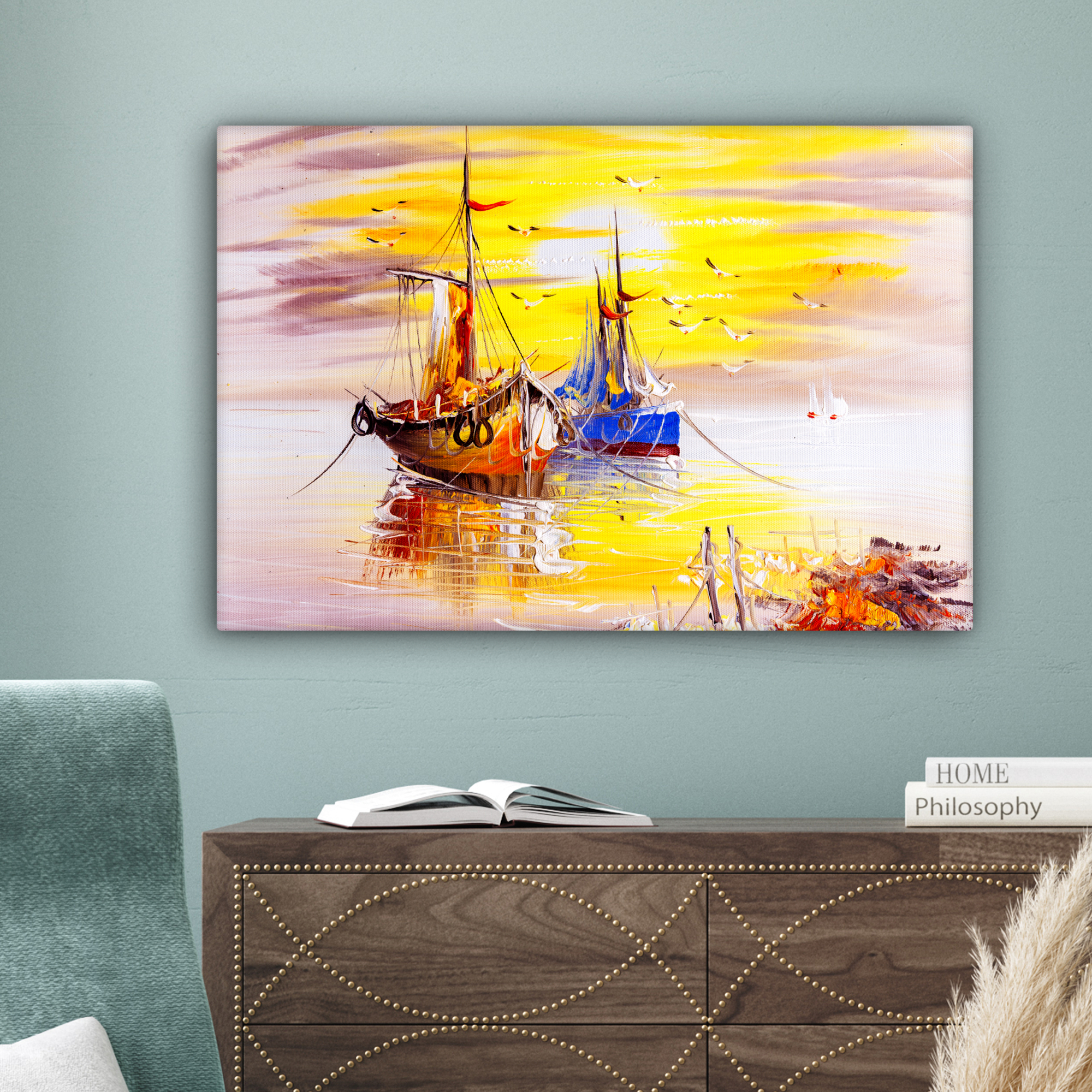 Leinwandbild - Gemälde - Boot - Wasser - Ölfarbe-4