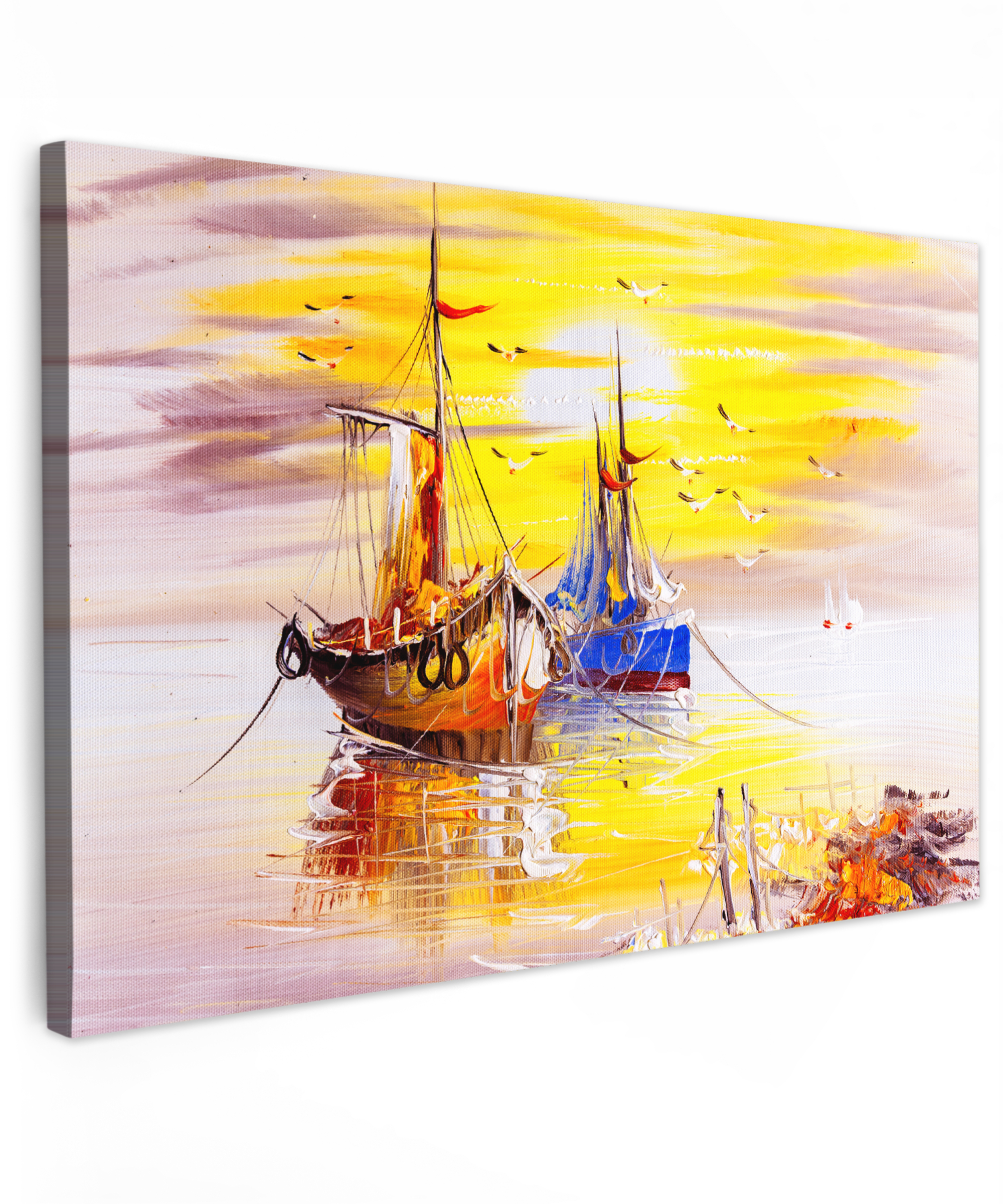 Canvas schilderij - Schilderij - Boot - Water - Olieverf