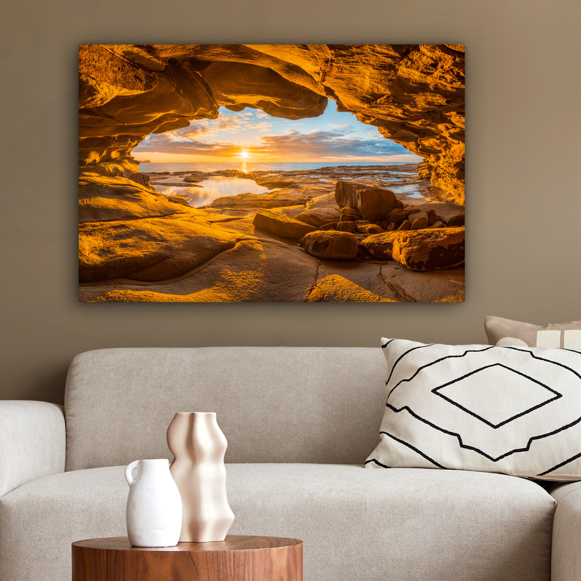 Tableau sur toile - Grotte - Mer - Horizon - Coucher de soleil-2