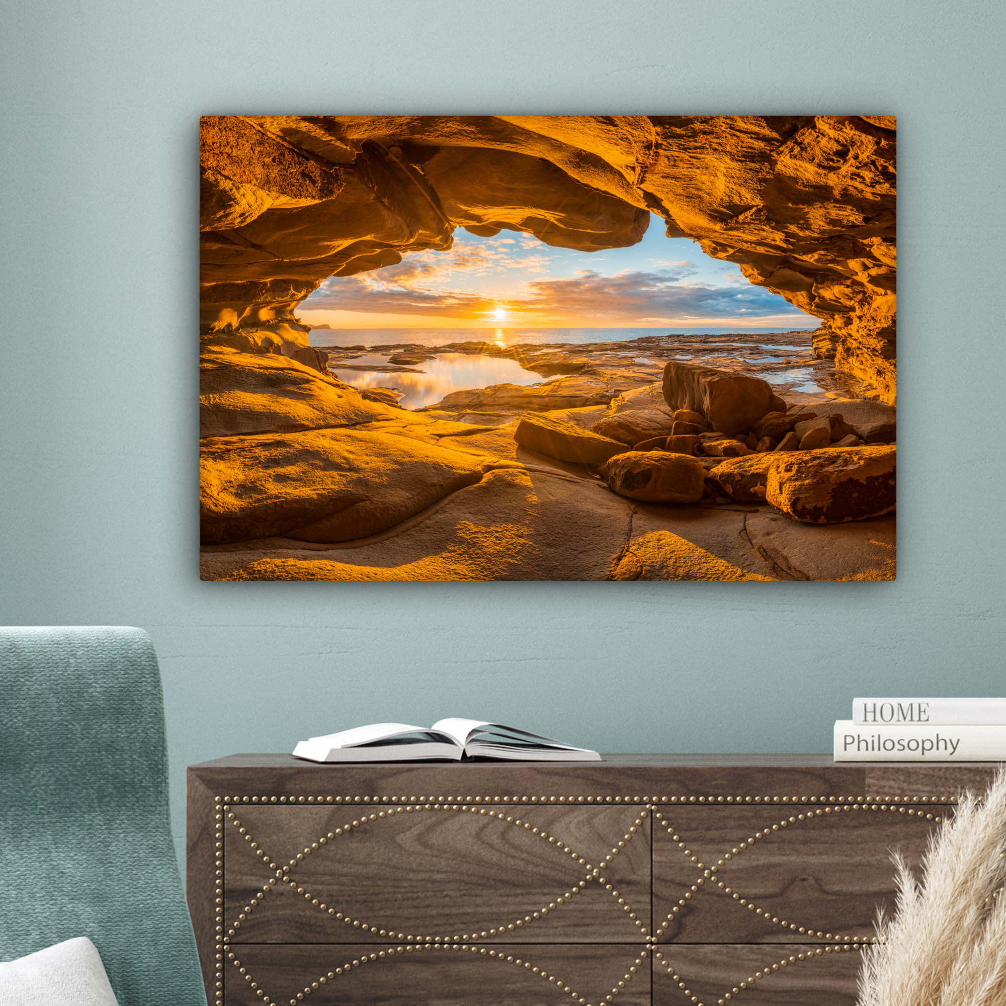 Tableau sur toile - Grotte - Mer - Horizon - Coucher de soleil-4