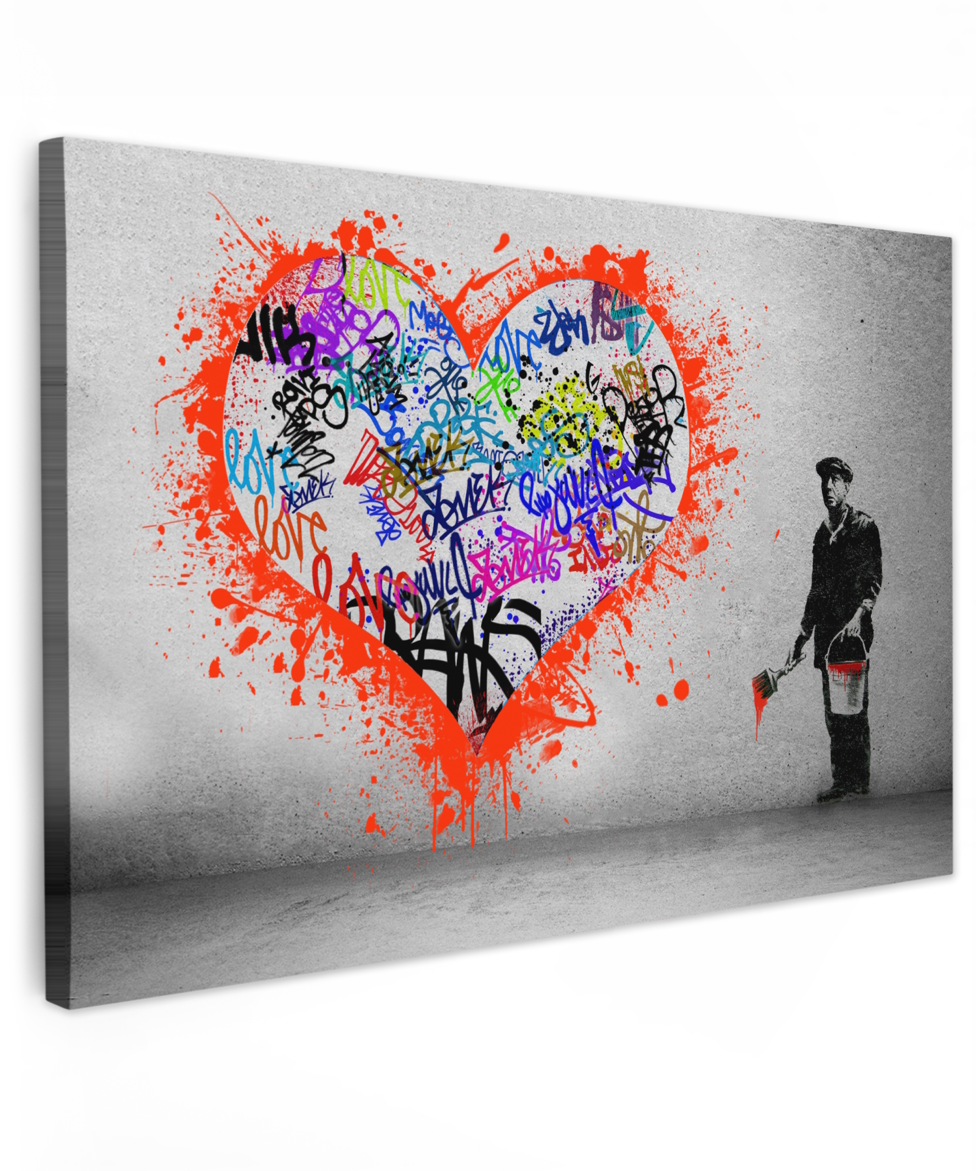 Leinwandbild - Herz - Graffiti - Mann - Regenbogen