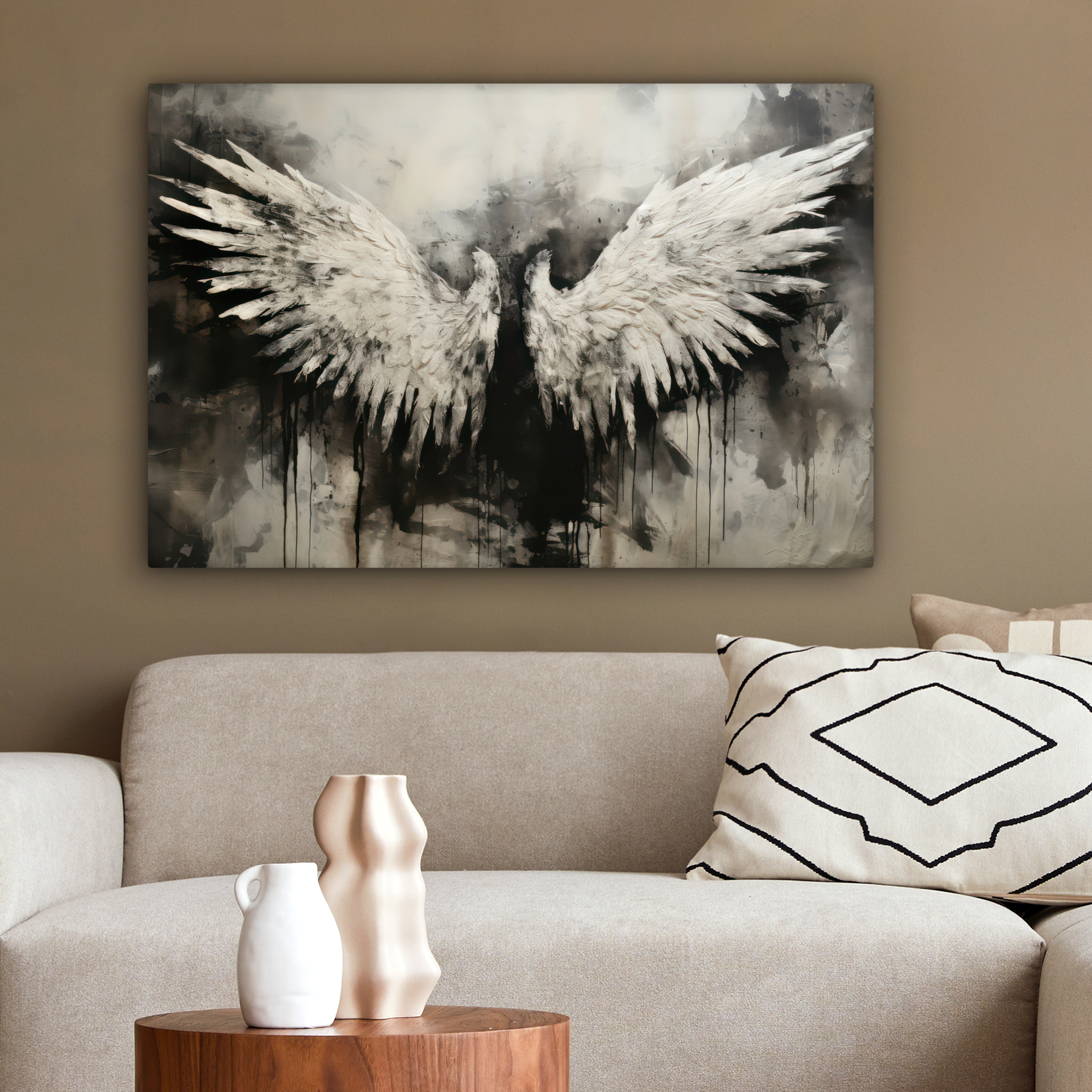 Canvas schilderij - Engel - Vleugels - Zwart - Wit-2