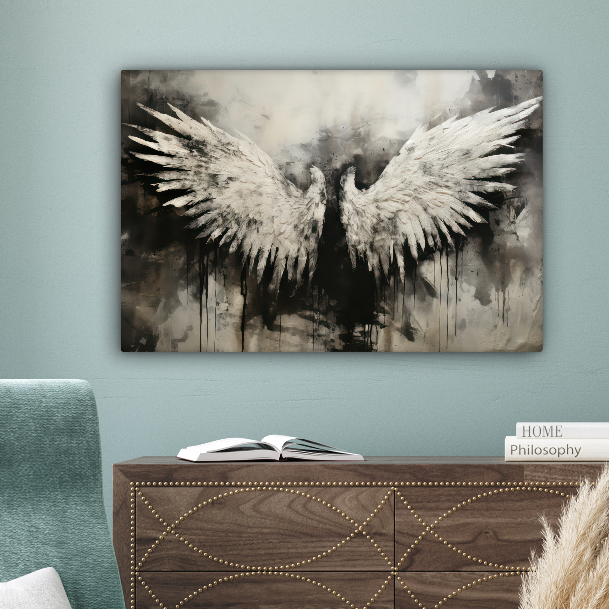 Canvas schilderij - Engel - Vleugels - Zwart - Wit-4