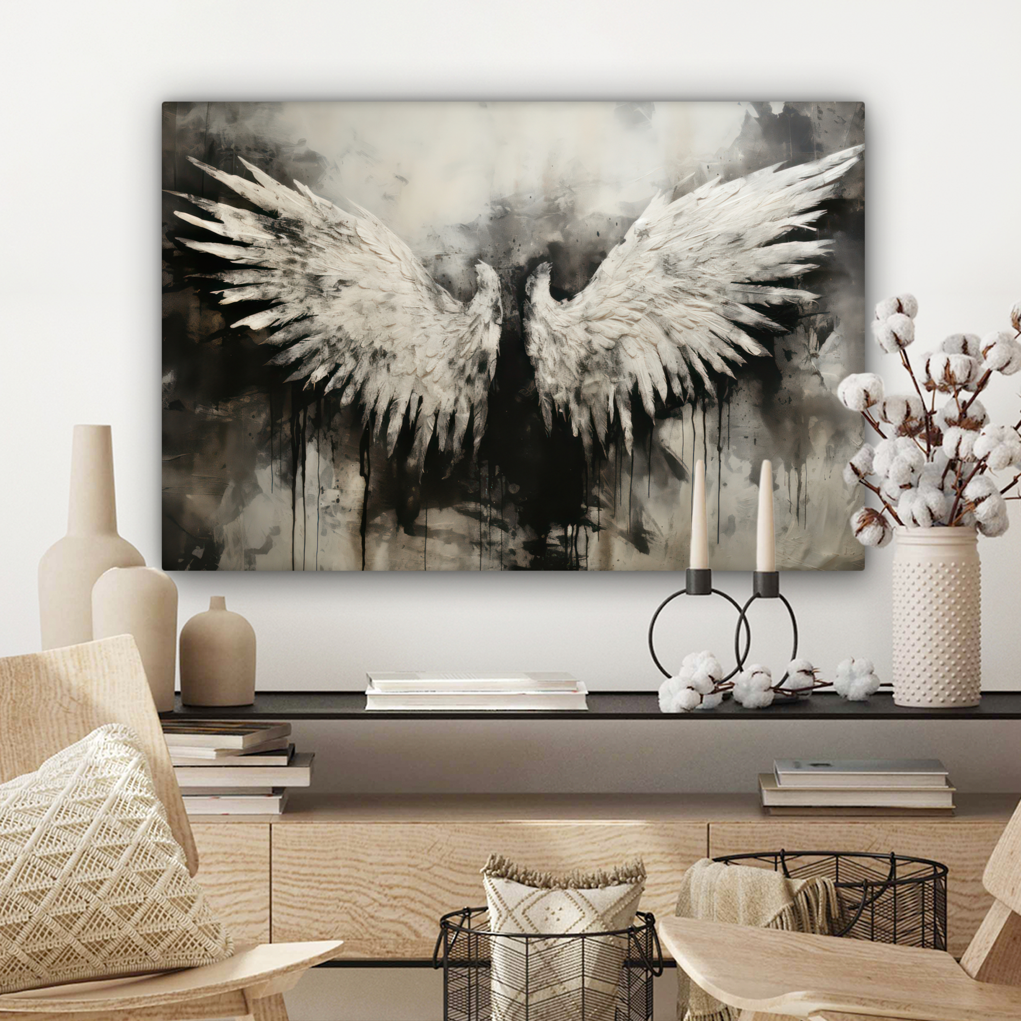 Canvas schilderij - Engel - Vleugels - Zwart - Wit-3